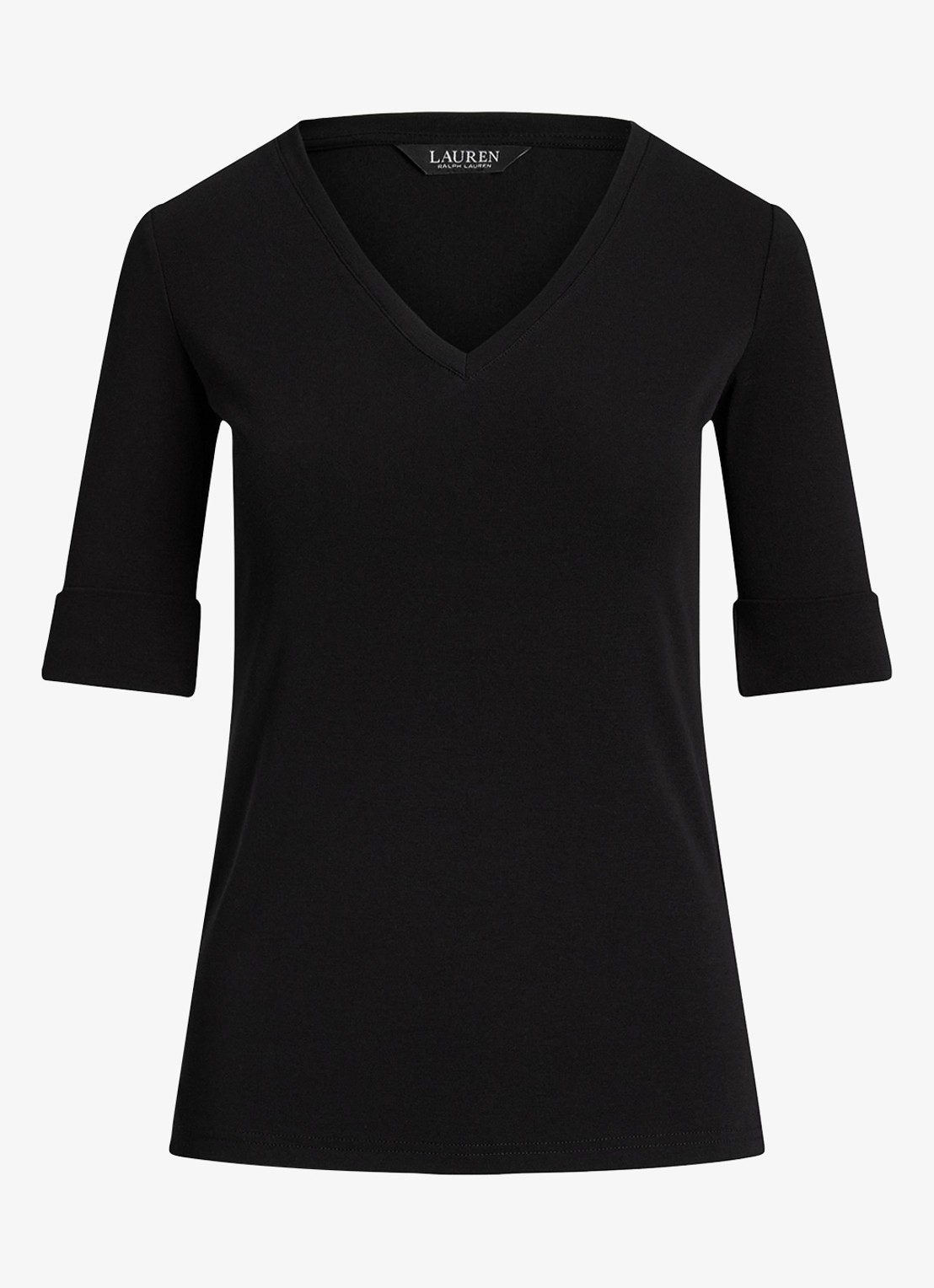 Ralph Lauren T-shirt met V-hals en halflange mouw - voorkant 3 black / zwart