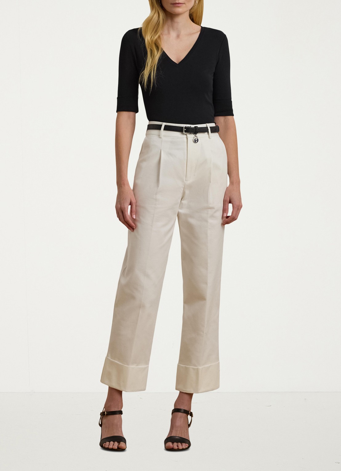 Ralph Lauren T-shirt met V-hals en halflange mouw - voorkant 4 black / zwart