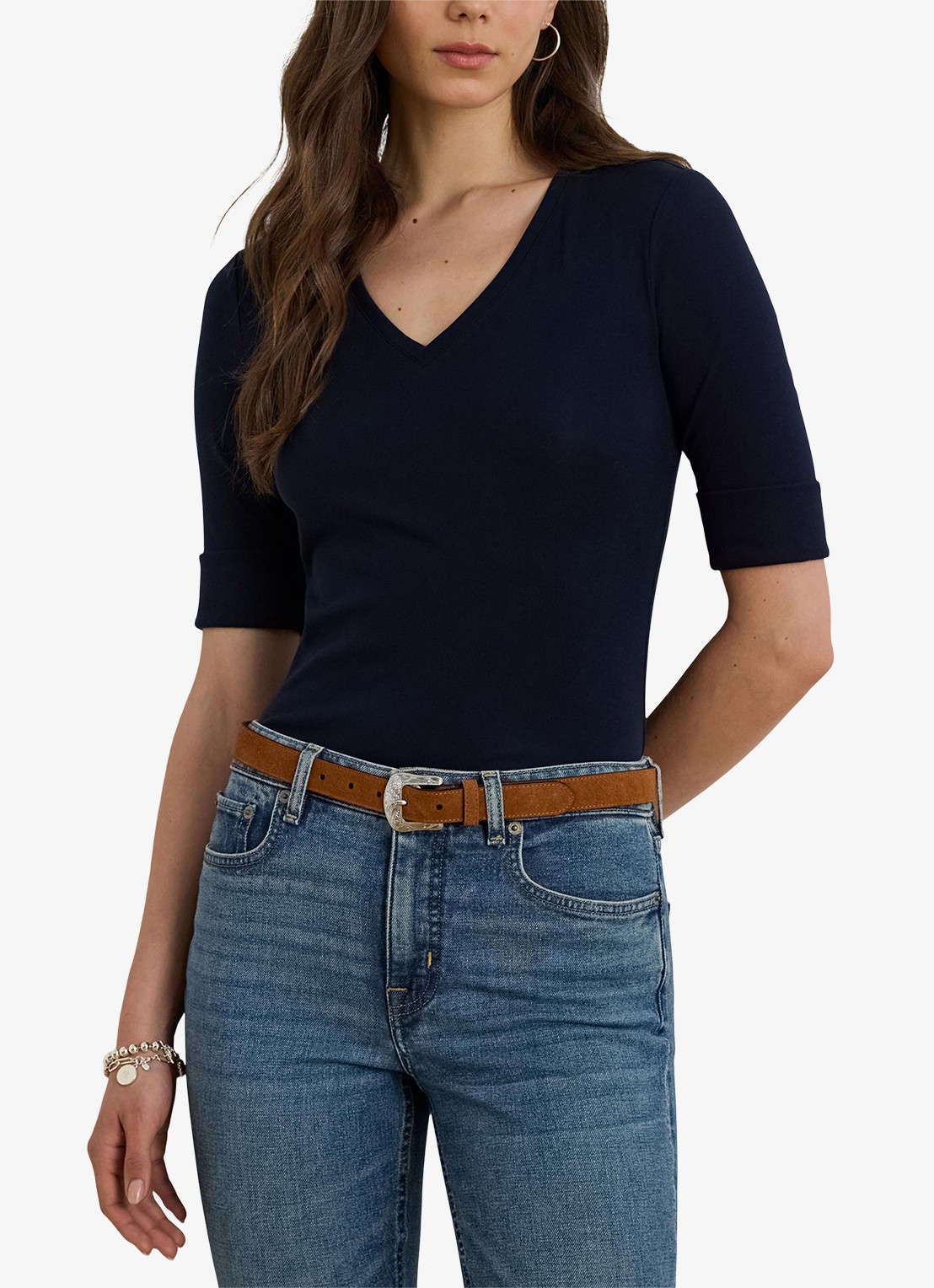 Ralph Lauren T-shirt met V-hals en halflange mouw - detail 3 blauw
