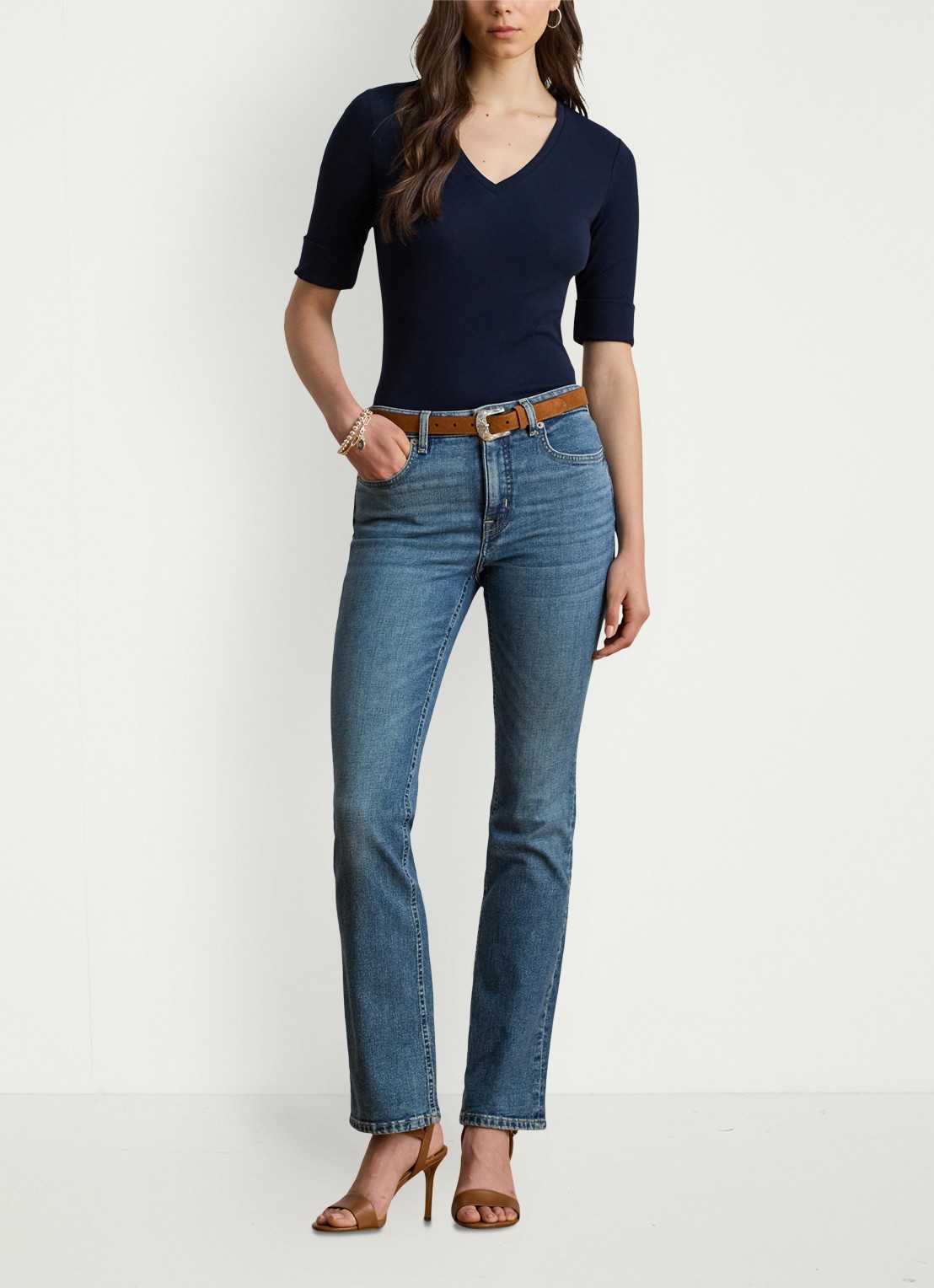 Ralph Lauren T-shirt met V-hals en halflange mouw - voorkant 2 blauw