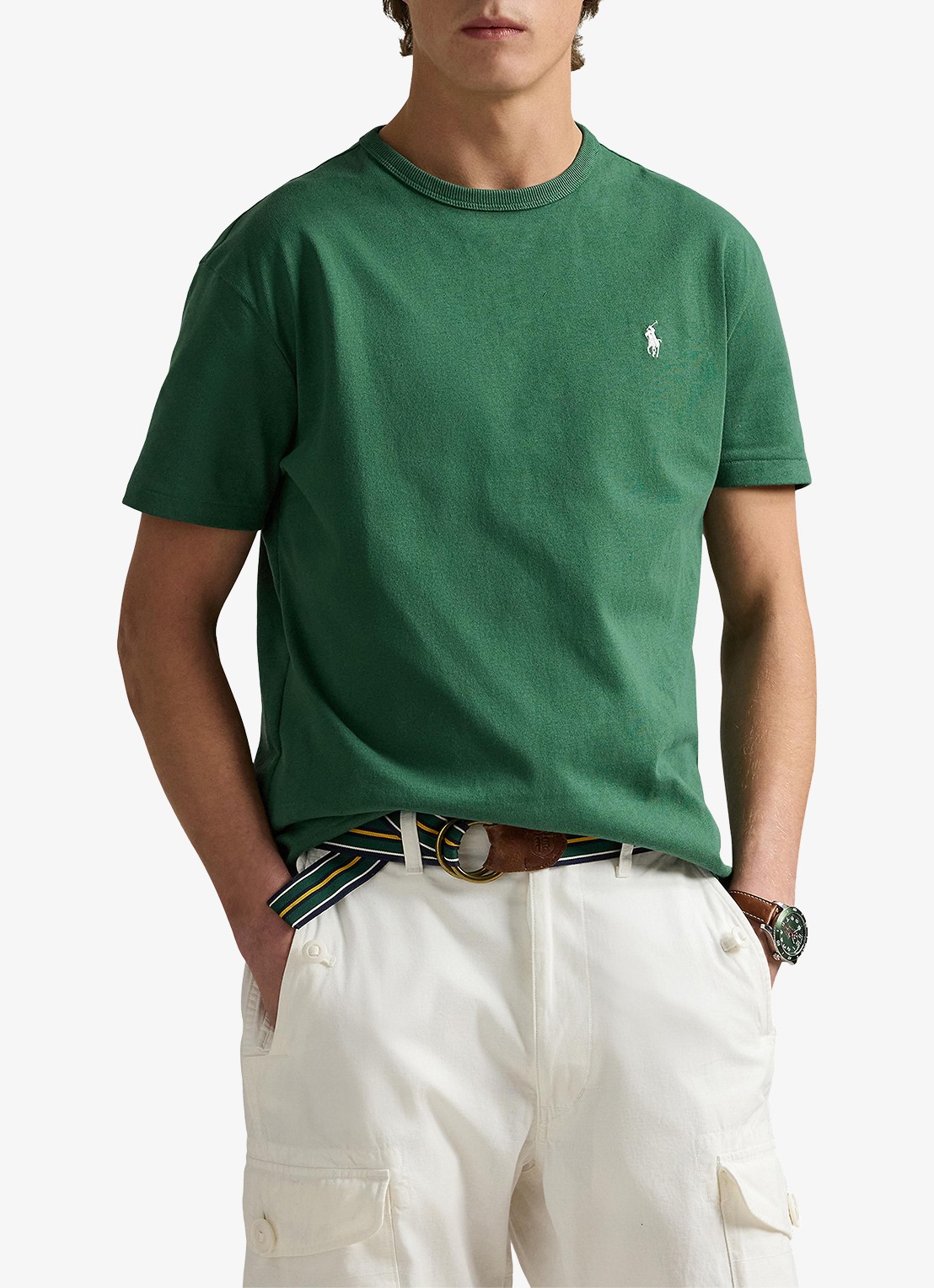 Ralph Lauren T-shirt van jersey met logoborduring  - detail 6 antique green / groen