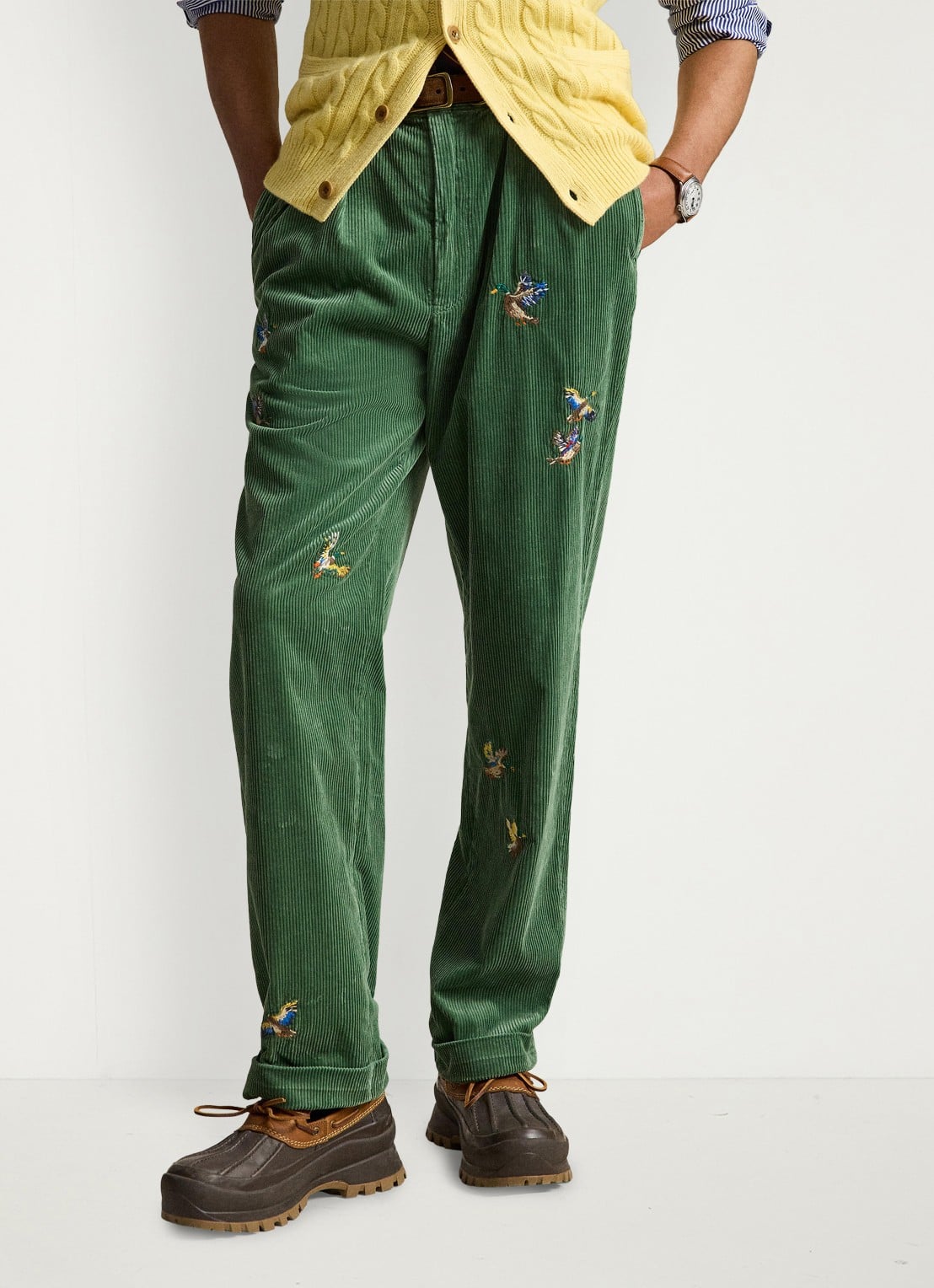 Ralph Lauren Tapered fit broek van corduroy met borduring - detail meadow green aoe-zwjv / groen