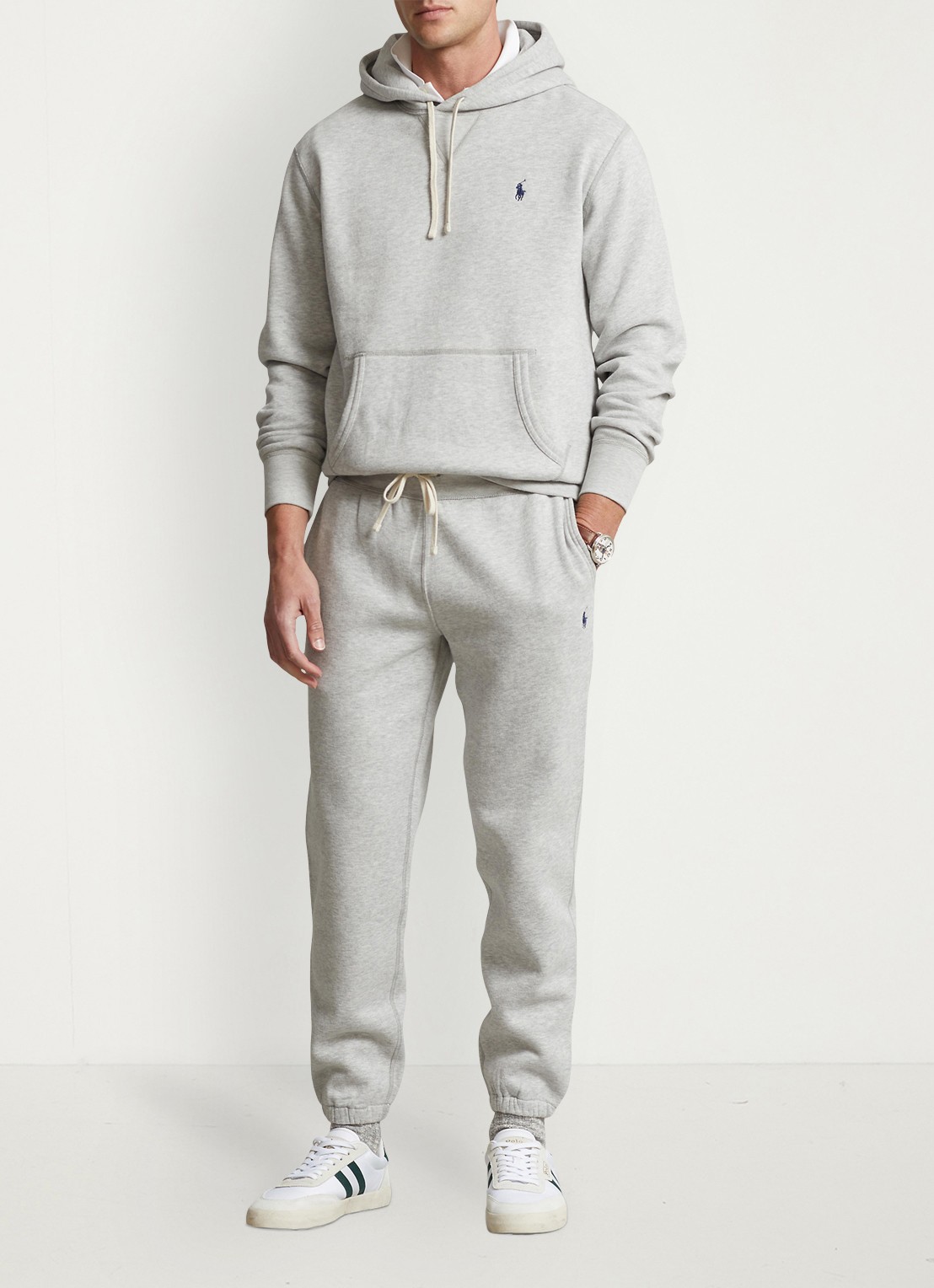 Ralph Lauren Tapered fit cropped joggingbroek met logoborduring - voorkant 3 andover heather / grijs