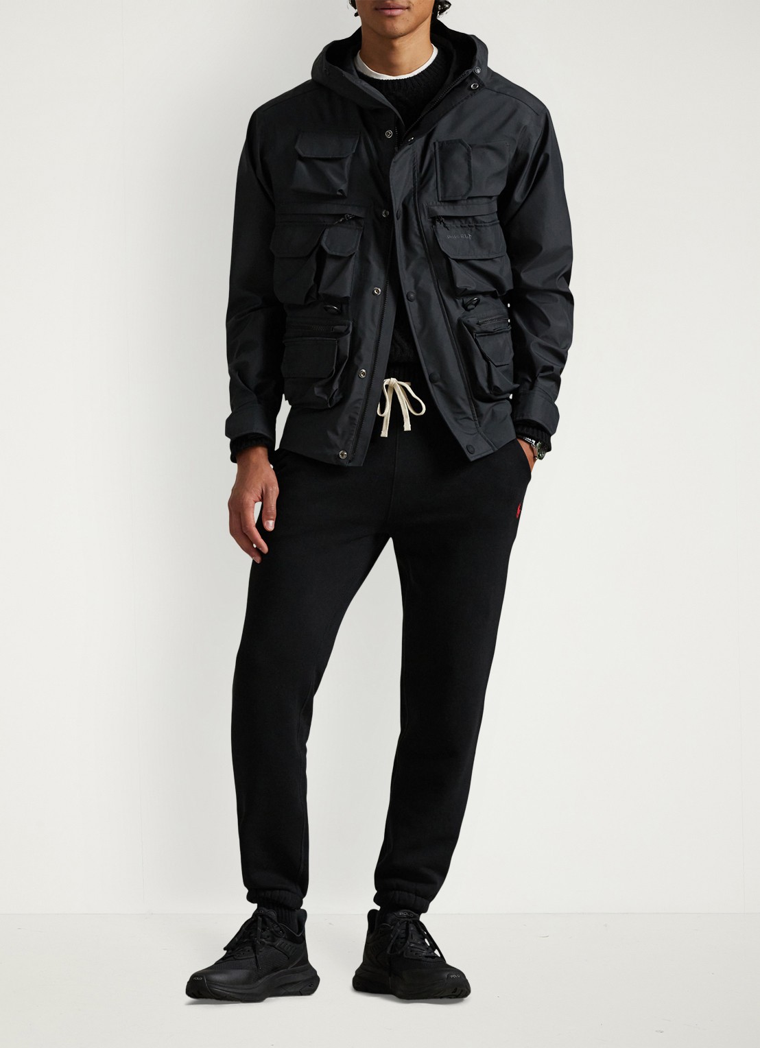 Ralph Lauren Tapered fit cropped joggingbroek met logoborduring - voorkant 3 polo black / zwart
