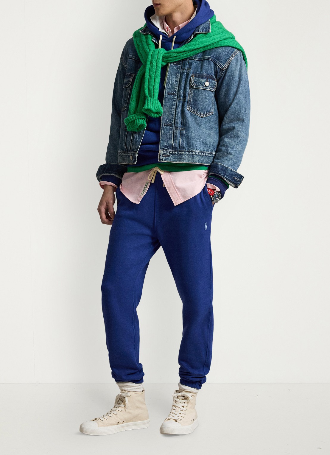 Ralph Lauren Tapered fit cropped joggingbroek met logoborduring - voorkant 5 blue yacht / blauw