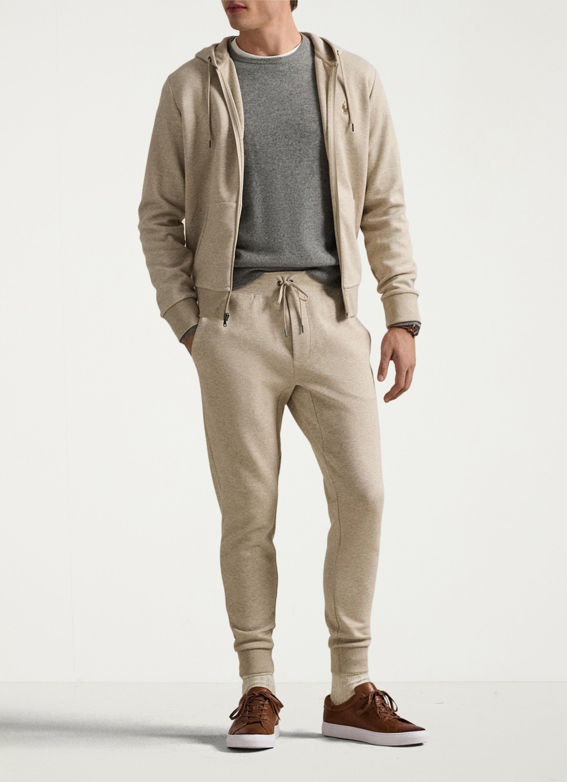Ralph Lauren Tapered fit joggingbroek met logoborduring - voorkant 4 tuscan beige / beige