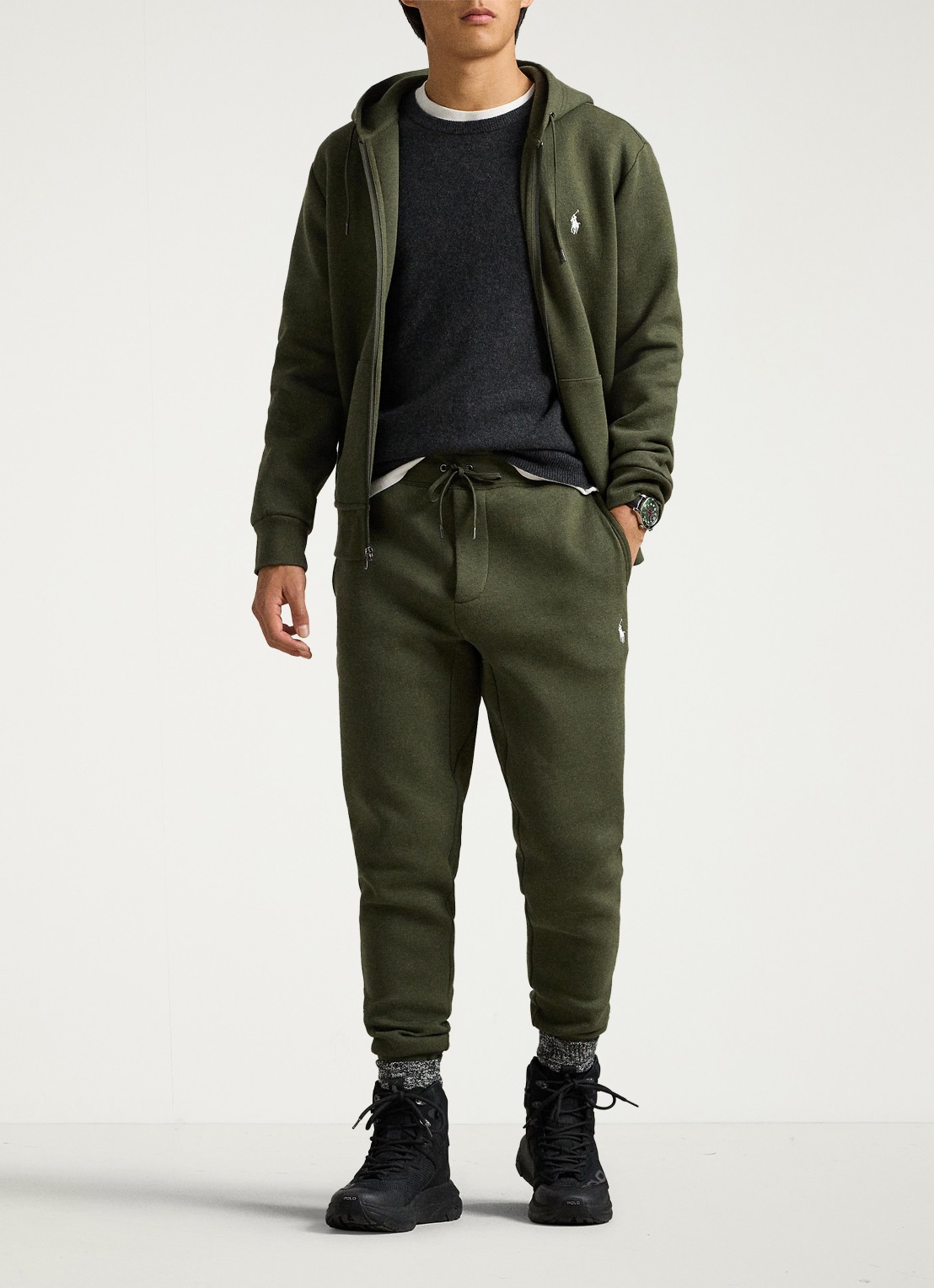 Ralph Lauren Tapered fit joggingbroek met logoborduring - voorkant 5 alphine heather / legergroen