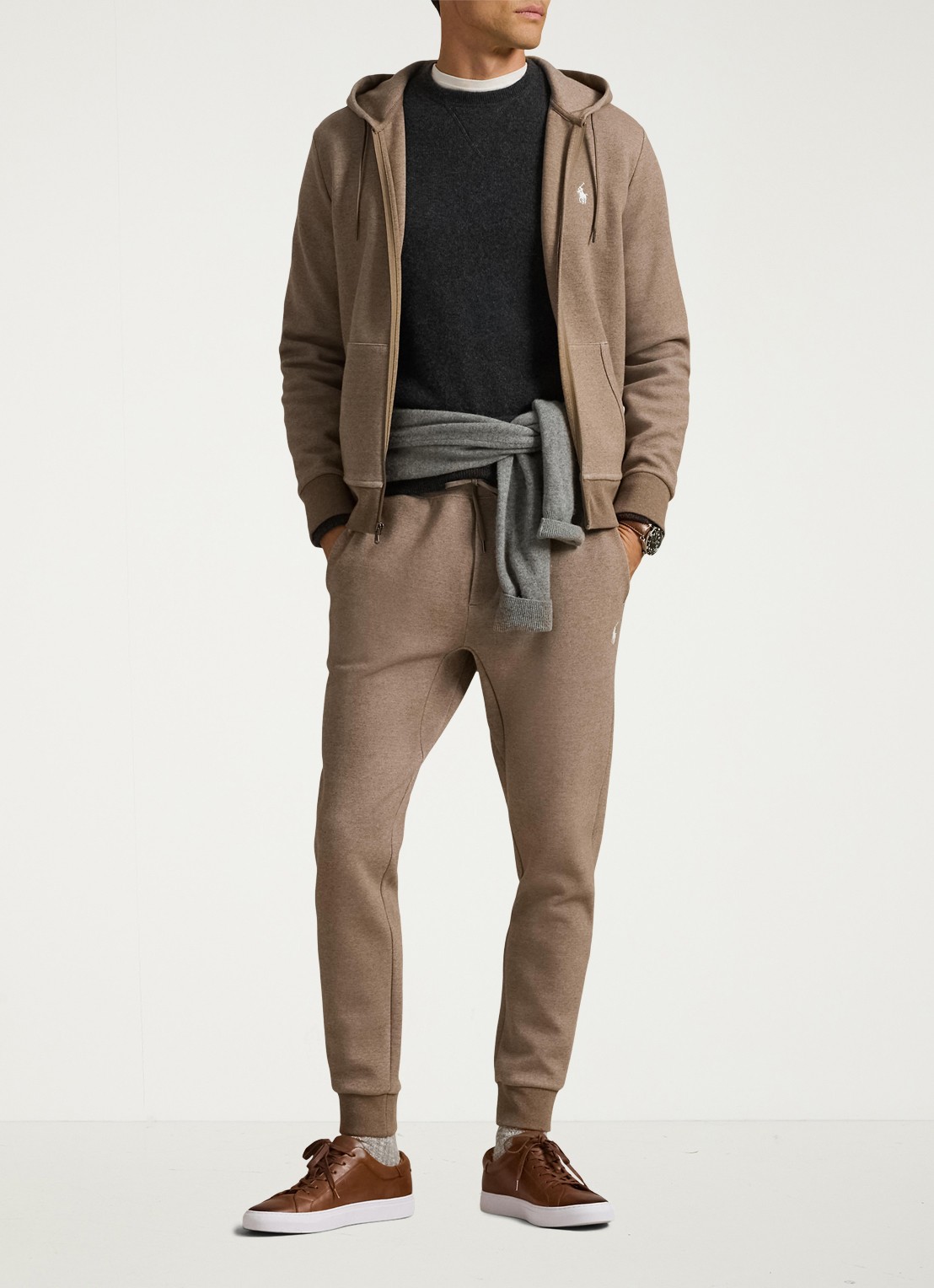 Ralph Lauren Tapered fit joggingbroek met logoborduring - voorkant 4 brown heather / lichtbruin