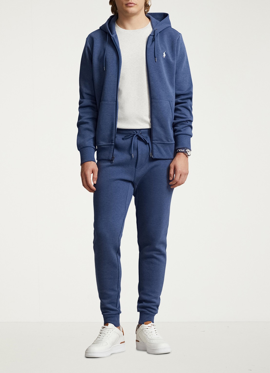 Ralph Lauren Tapered fit joggingbroek met logoborduring - voorkant 4 derby blue heather / blauw