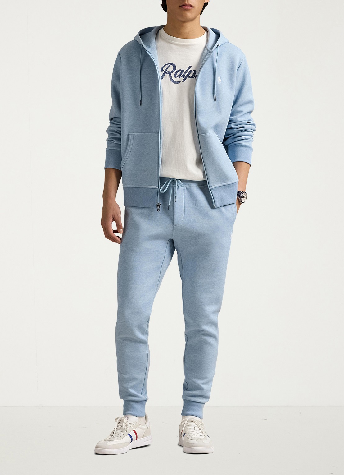 Ralph Lauren Tapered fit joggingbroek met logoborduring - voorkant 6 modern blue heather / blauw