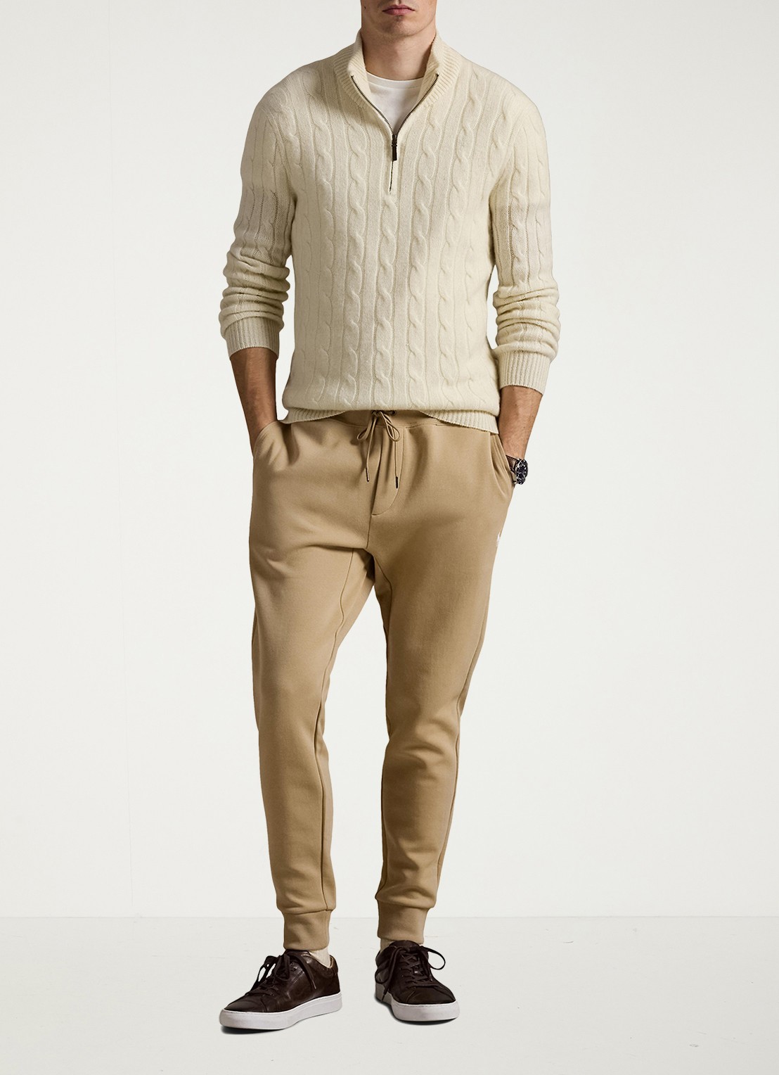 Ralph Lauren Tapered fit joggingbroek met logoborduring - voorkant 3 beige