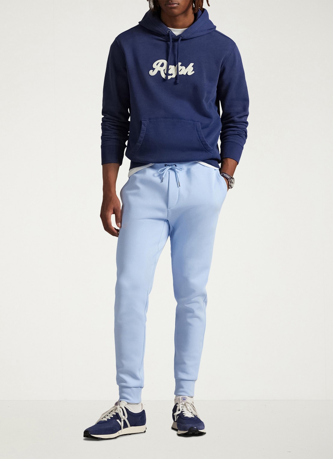 Ralph Lauren Tapered fit joggingbroek met logoborduring - voorkant 4 office blue / lichtblauw