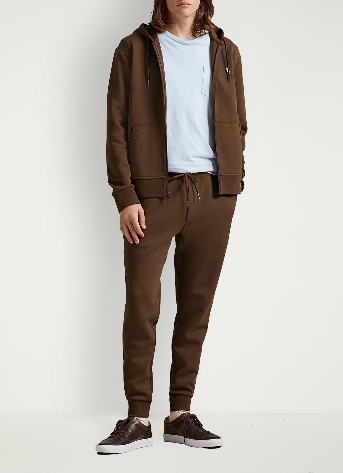 Ralph Lauren Tapered fit joggingbroek met logoborduring - voorkant 4 branch brown / bruin