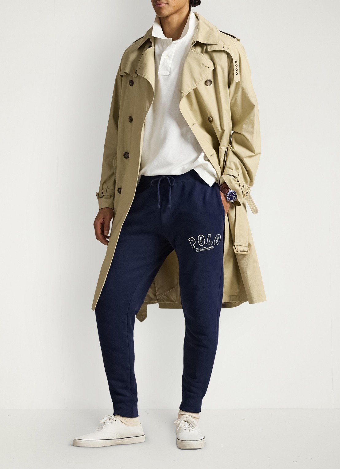Ralph Lauren Tapered fit joggingbroek van fleece met logo - voorkant 5 cruise navy / donkerblauw