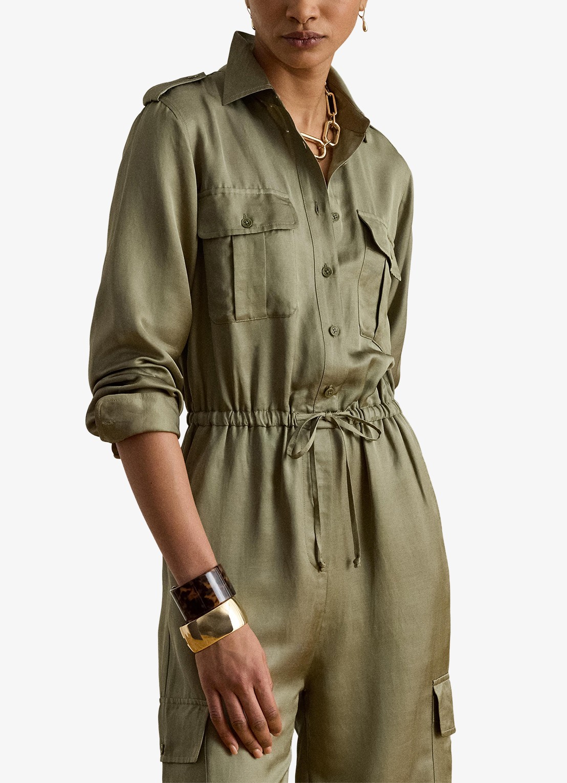 Ralph Lauren Tapered fit jumpsuit in linnenblend met strikceintuur - detail 4 light agave / groen
