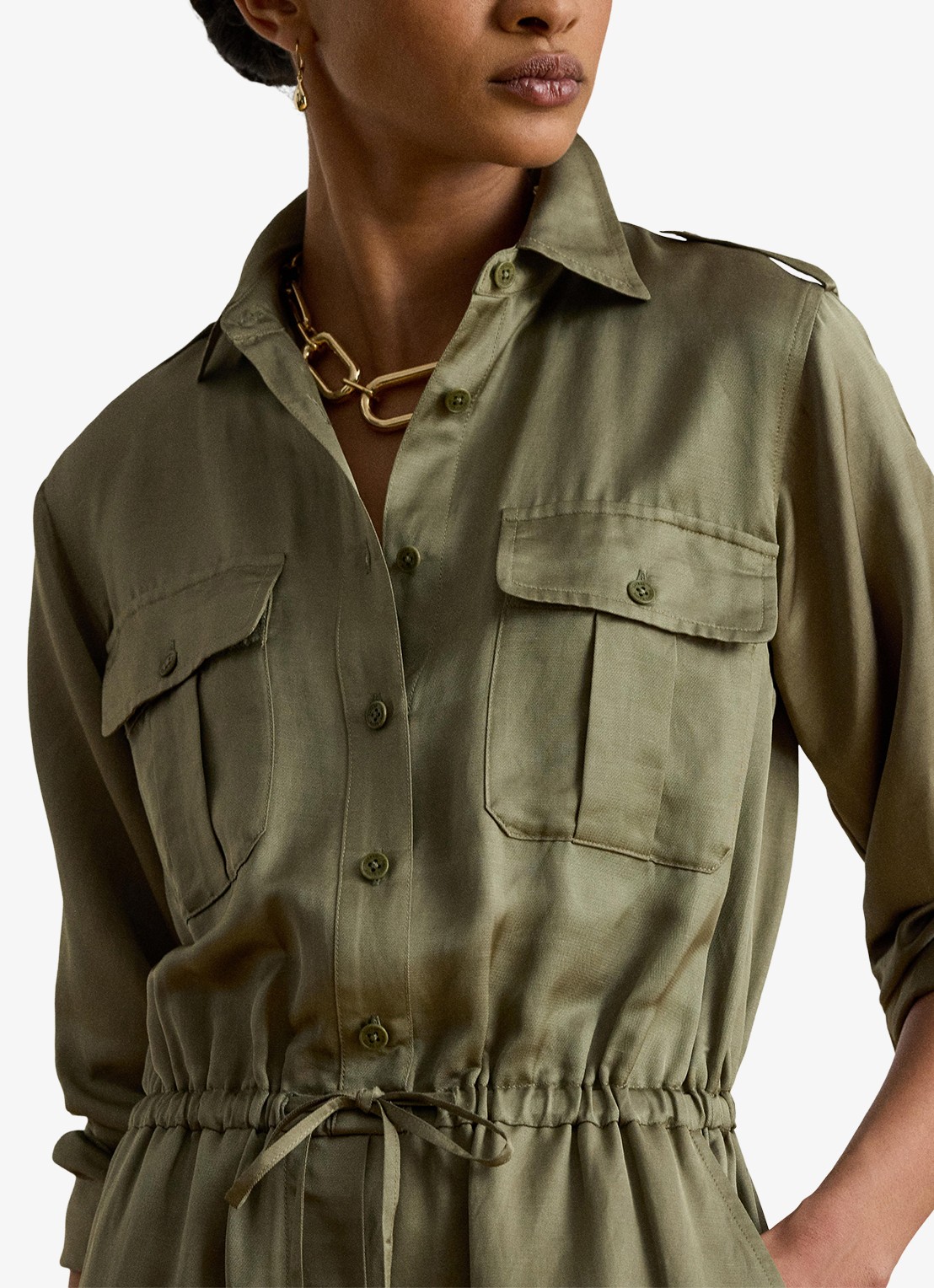 Ralph Lauren Tapered fit jumpsuit in linnenblend met strikceintuur - detail 5 light agave / groen