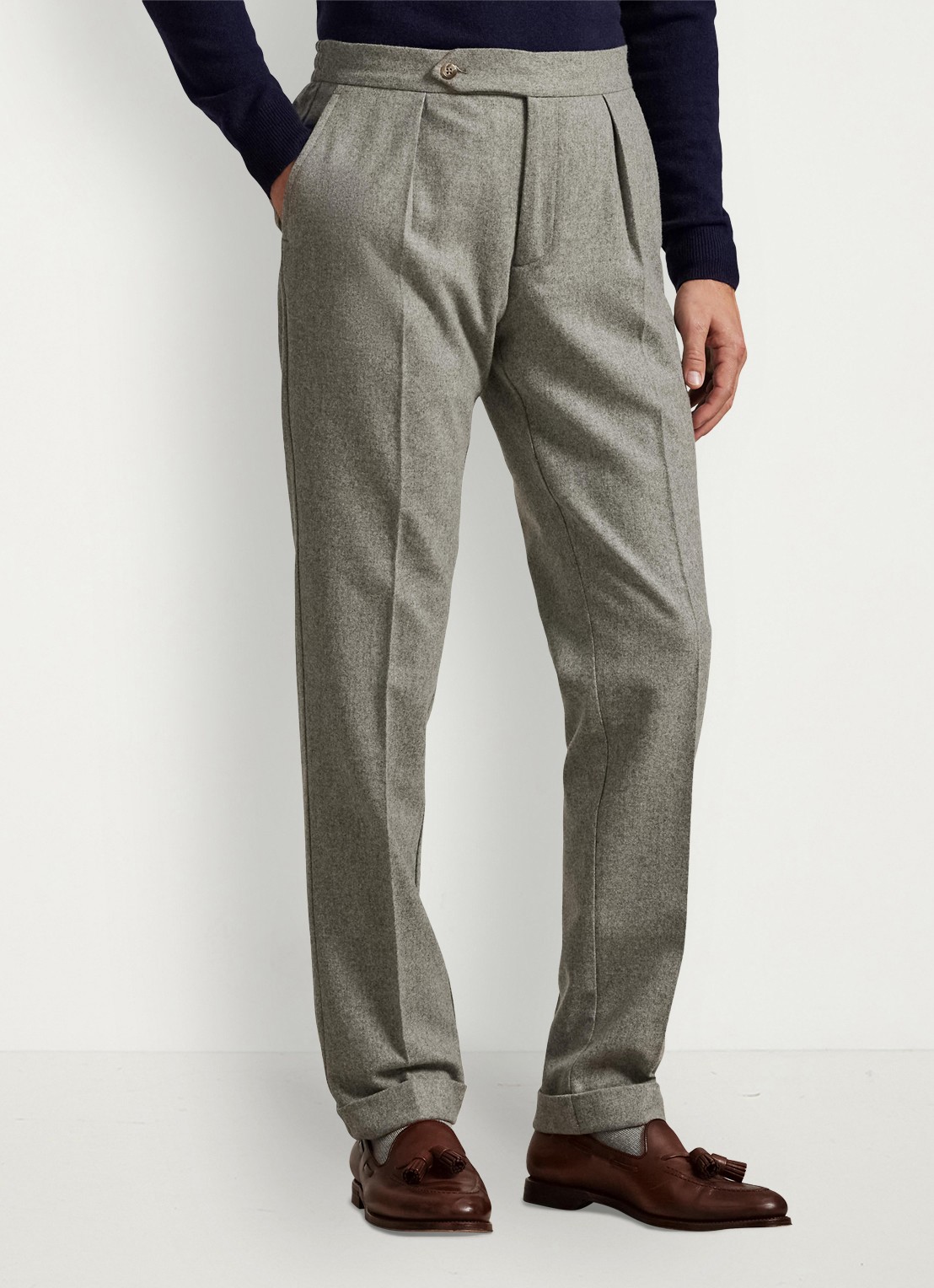 Ralph Lauren Tapered fit pantalon van wol - detail 3 light grey / lichtgrijs