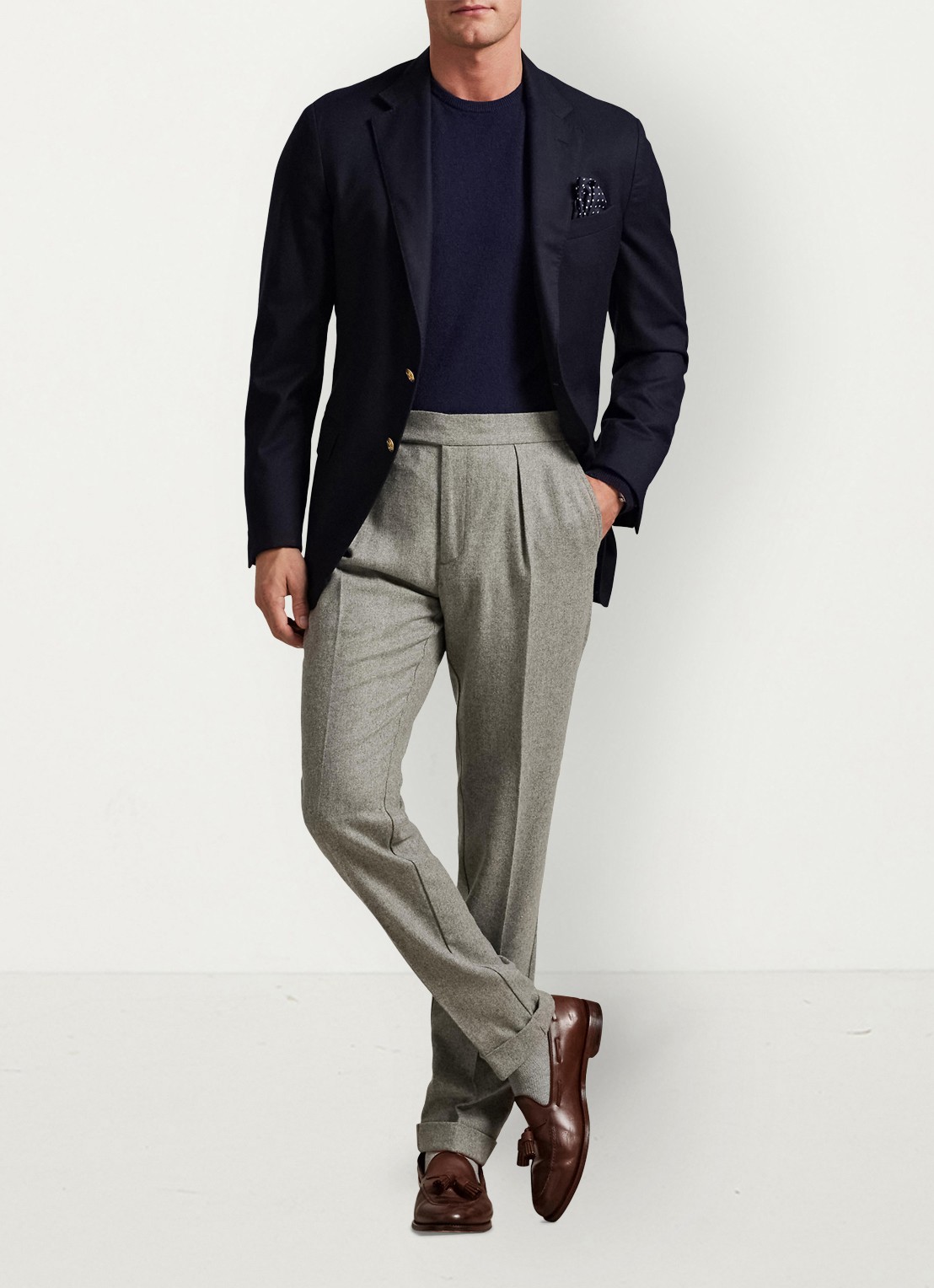 Ralph Lauren Tapered fit pantalon van wol - voorkant 2 light grey / lichtgrijs