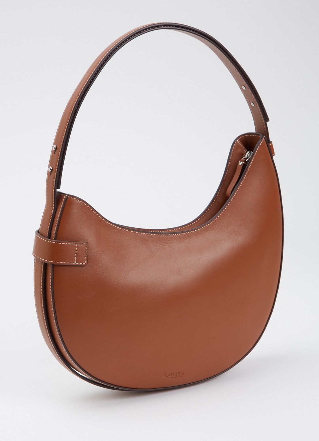 Ralph Lauren Tasha Large schoudertas van suède - achterkant cognac