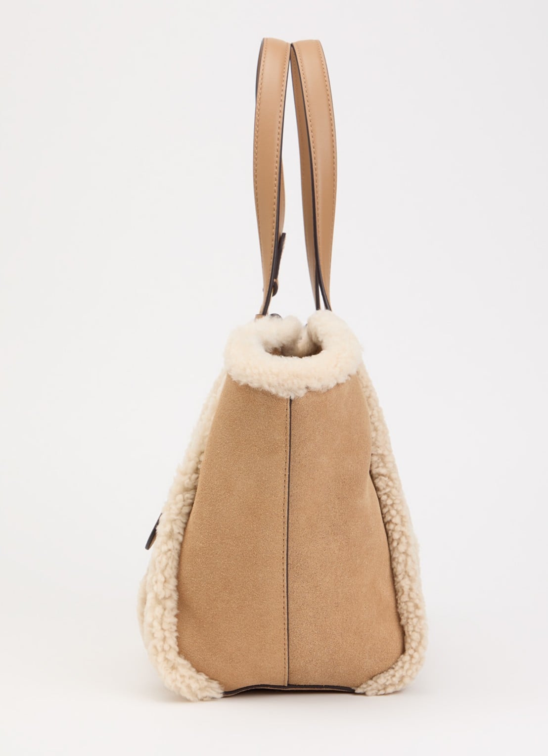 Ralph Lauren Tasha schoudertas van suède met schapenvacht - detail 3 camel