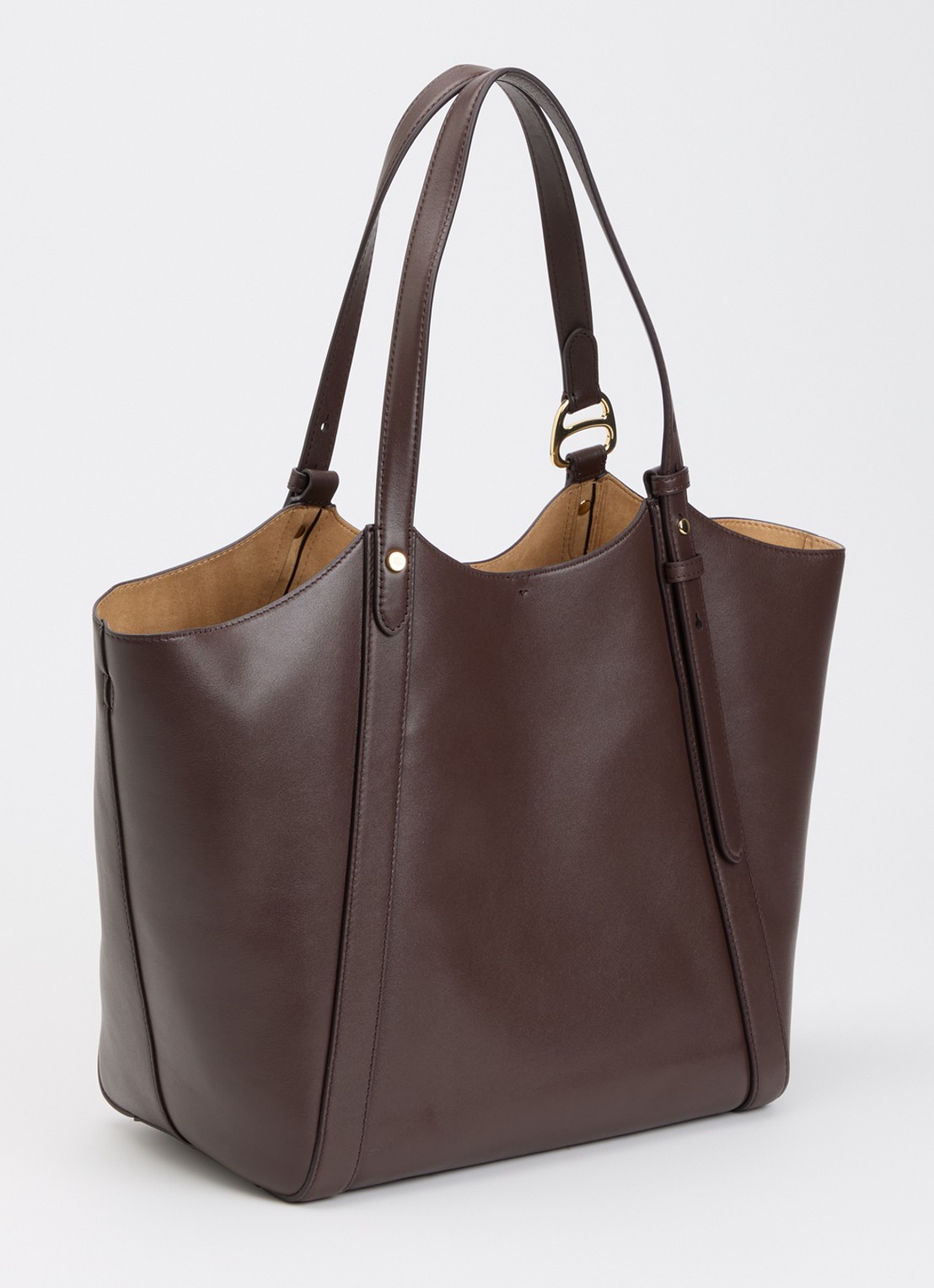 Ralph Lauren Tasha shopper van leer met verstelbare schouderriem - achterkant lichtbruin