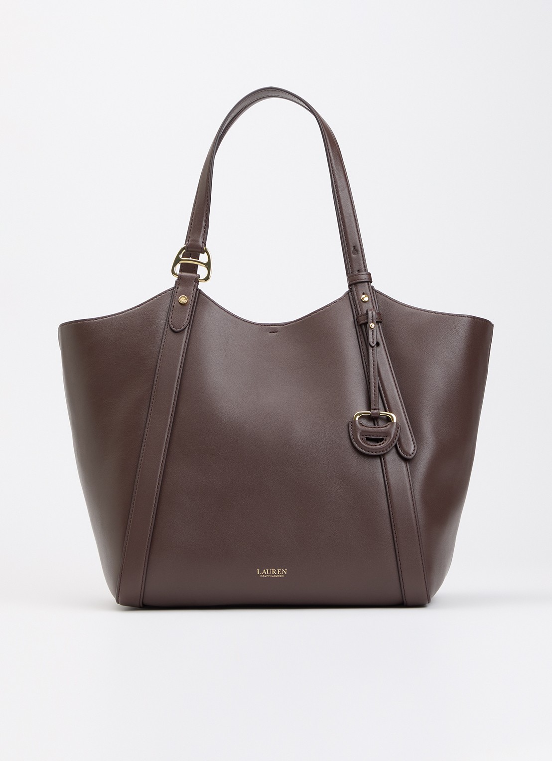 Ralph Lauren Tasha shopper van leer met verstelbare schouderriem - voorkant 5 lichtbruin