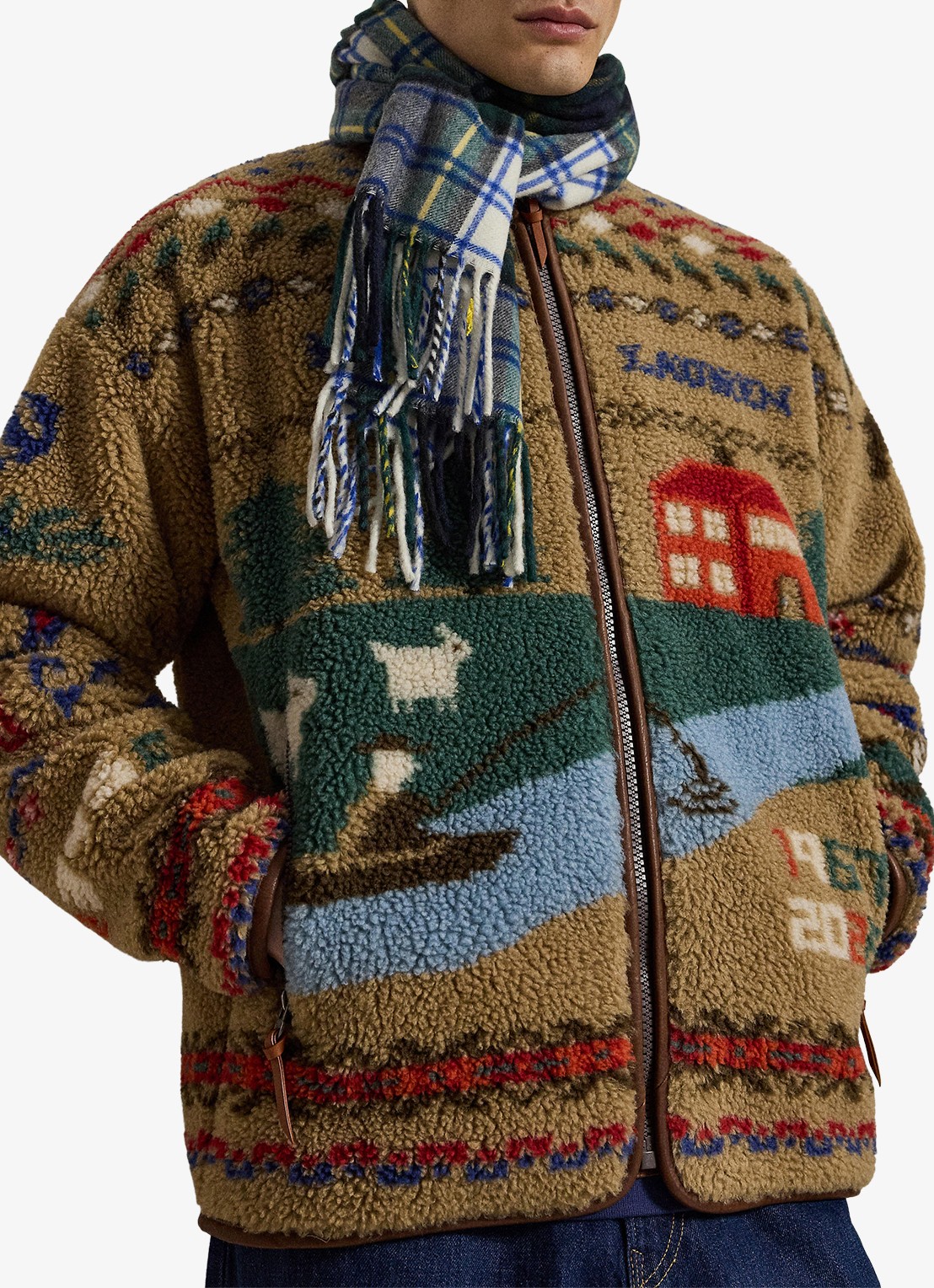 Ralph Lauren Teddy jas met print - voorkant 5 montana khaki / khaki