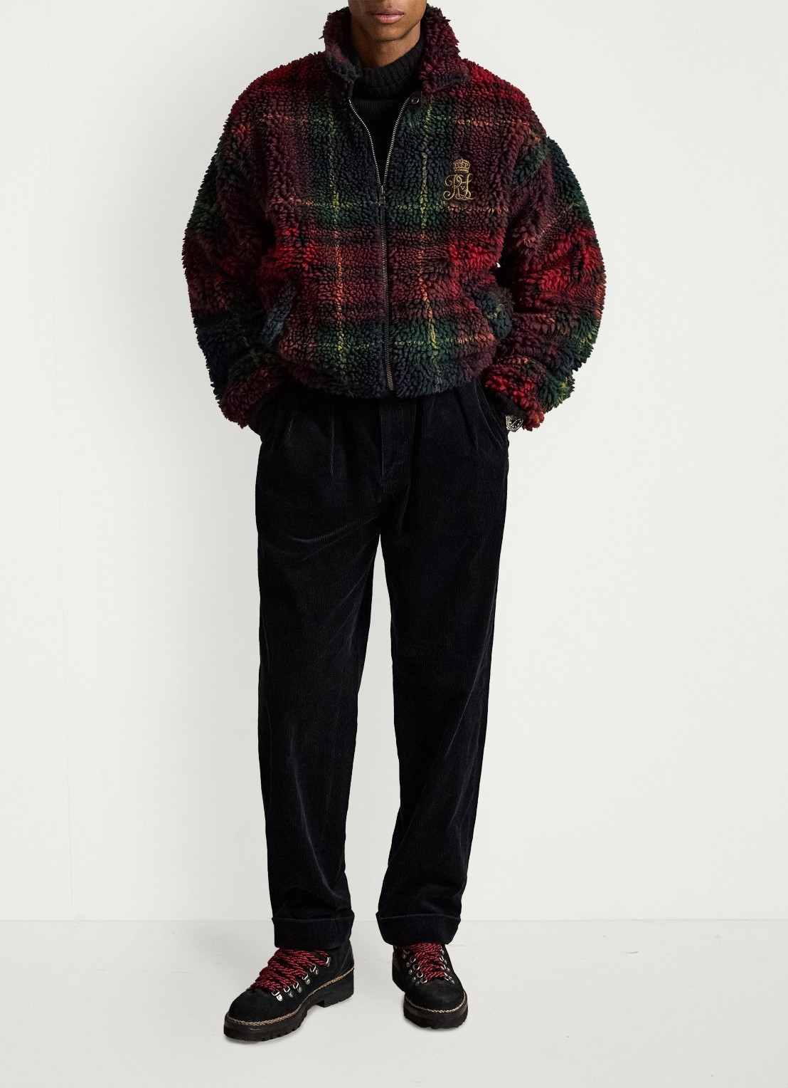 Ralph Lauren Teddy jas met ruitdessin en steekzakken - detail 3 macro holiday plaid / rood