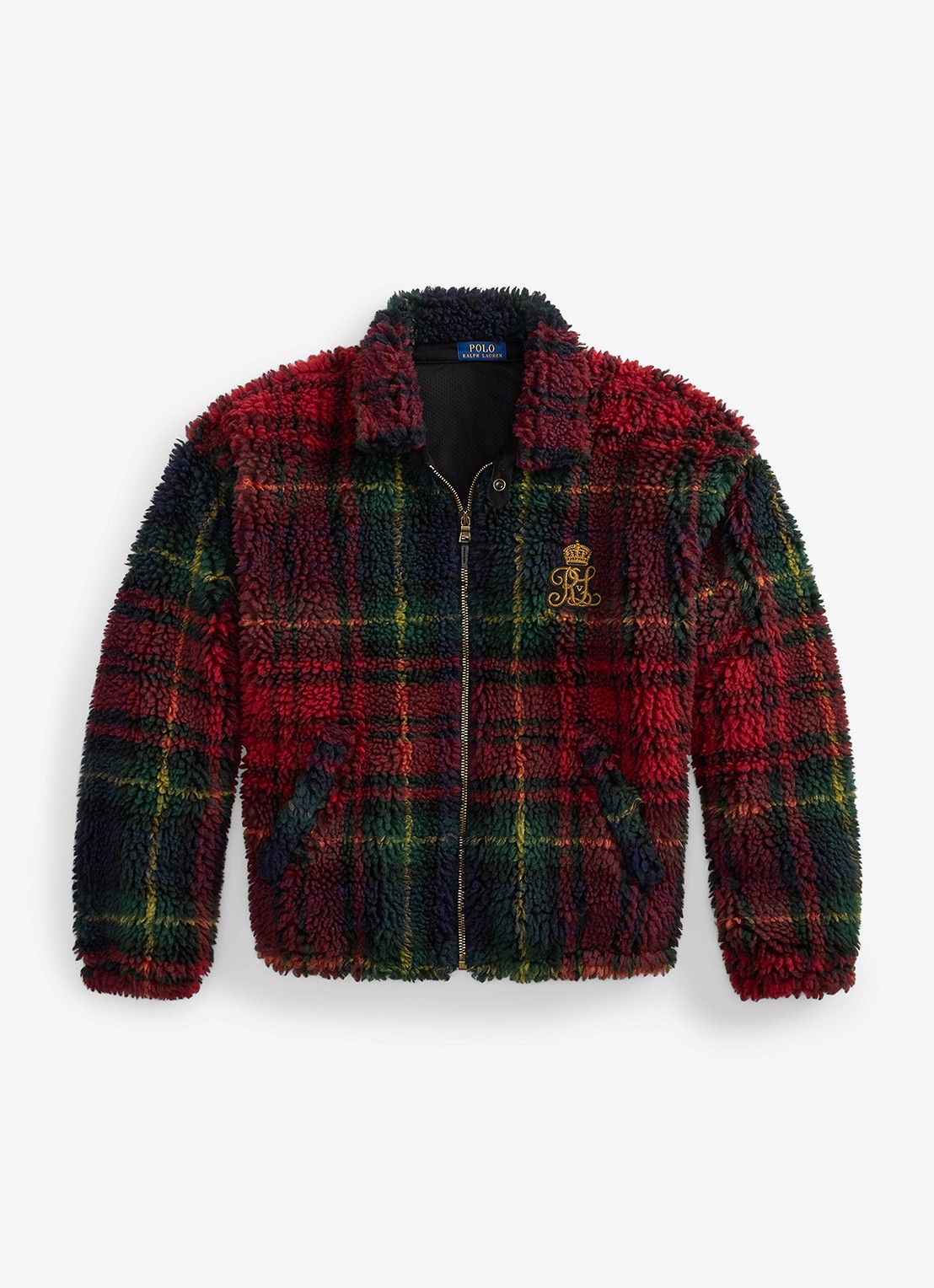 Ralph Lauren Teddy jas met ruitdessin en steekzakken - voorkant macro holiday plaid / rood