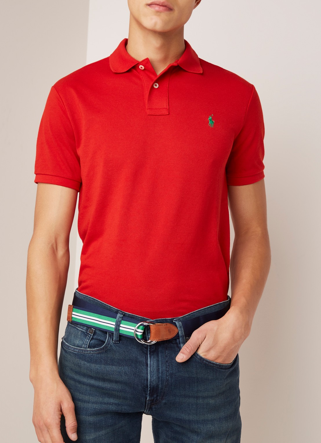 Ralph Lauren The Earth regular fit polo vervaardigd uit gerecycled plastic  - detail rood