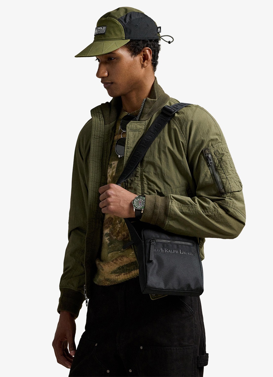 Ralph Lauren Tonal crossbodytas met logo - voorkant 3 black / zwart