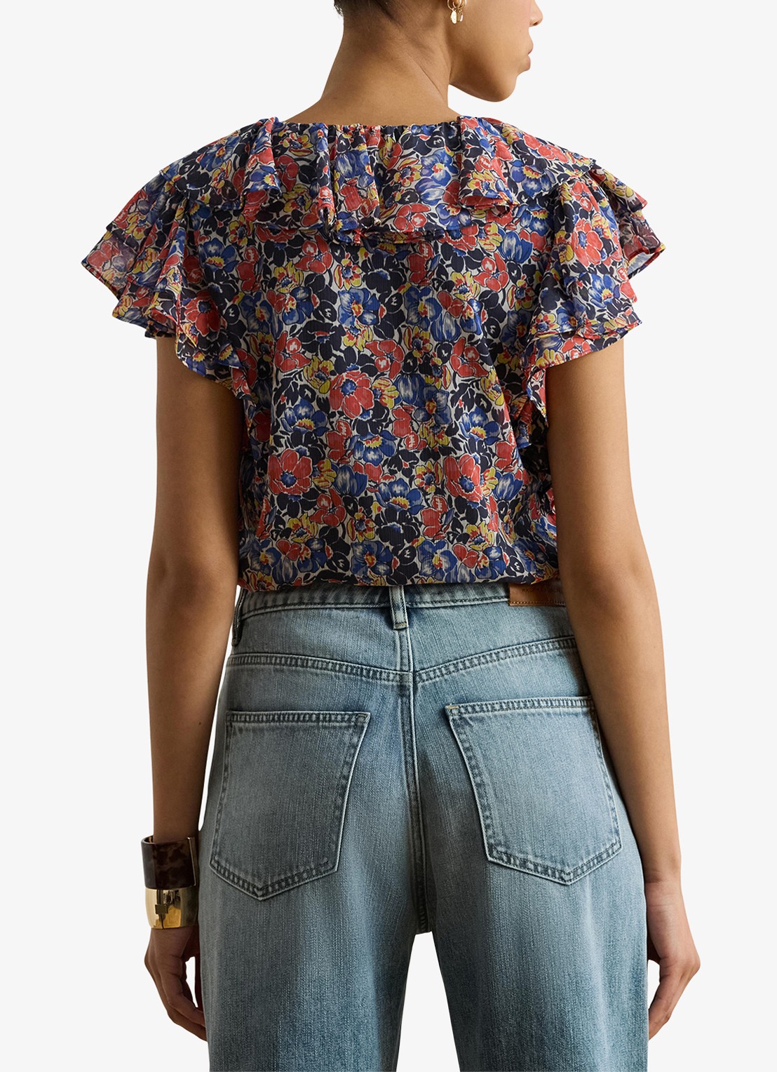 Ralph Lauren Top met bloemenprint en ruches - achterkant red / rood