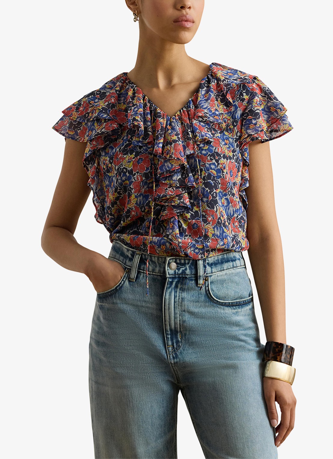 Ralph Lauren Top met bloemenprint en ruches - detail 4 red / rood