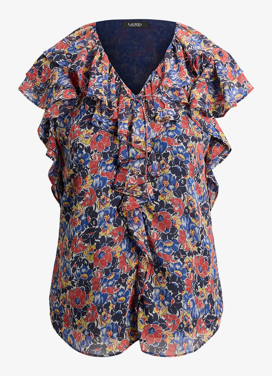 Ralph Lauren Top met bloemenprint en ruches - voorkant 2 red / rood