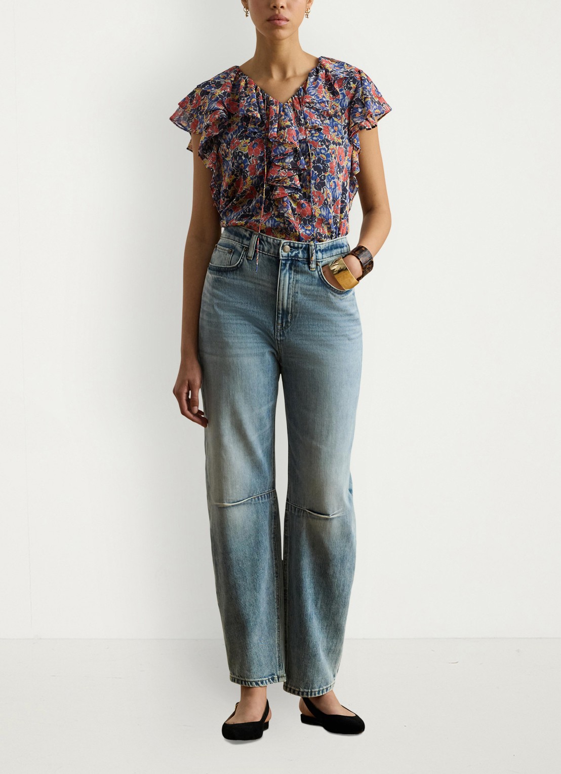 Ralph Lauren Top met bloemenprint en ruches - voorkant 3 red / rood