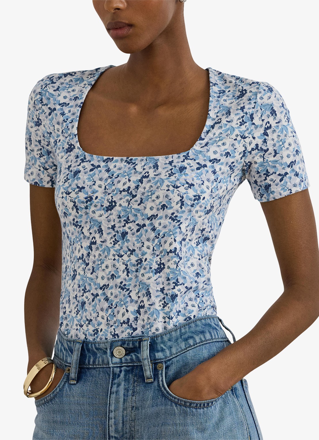 Ralph Lauren Top met bloemenprint - detail 4 white/blue / blauw