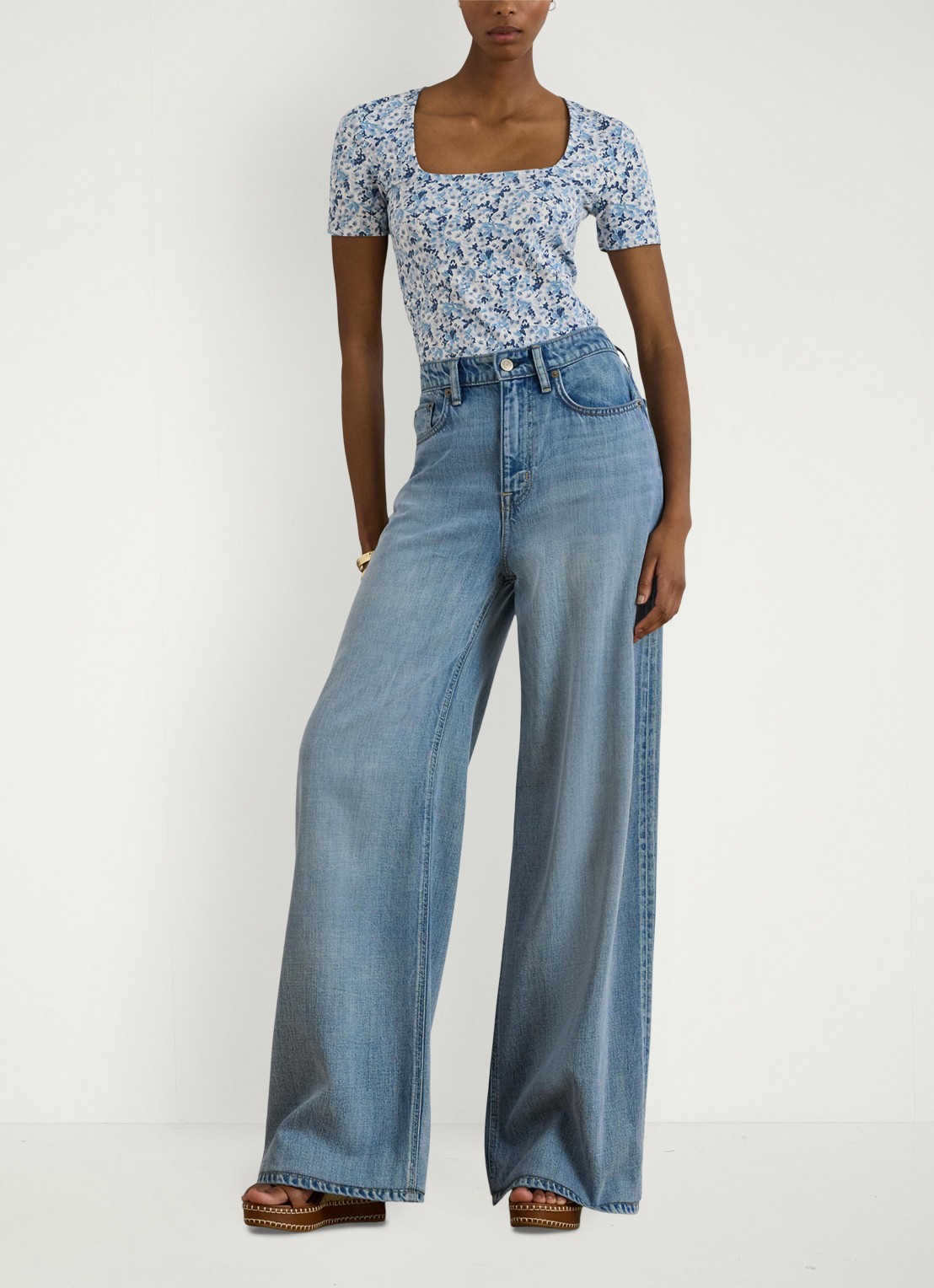Ralph Lauren Top met bloemenprint - voorkant 3 white/blue / blauw