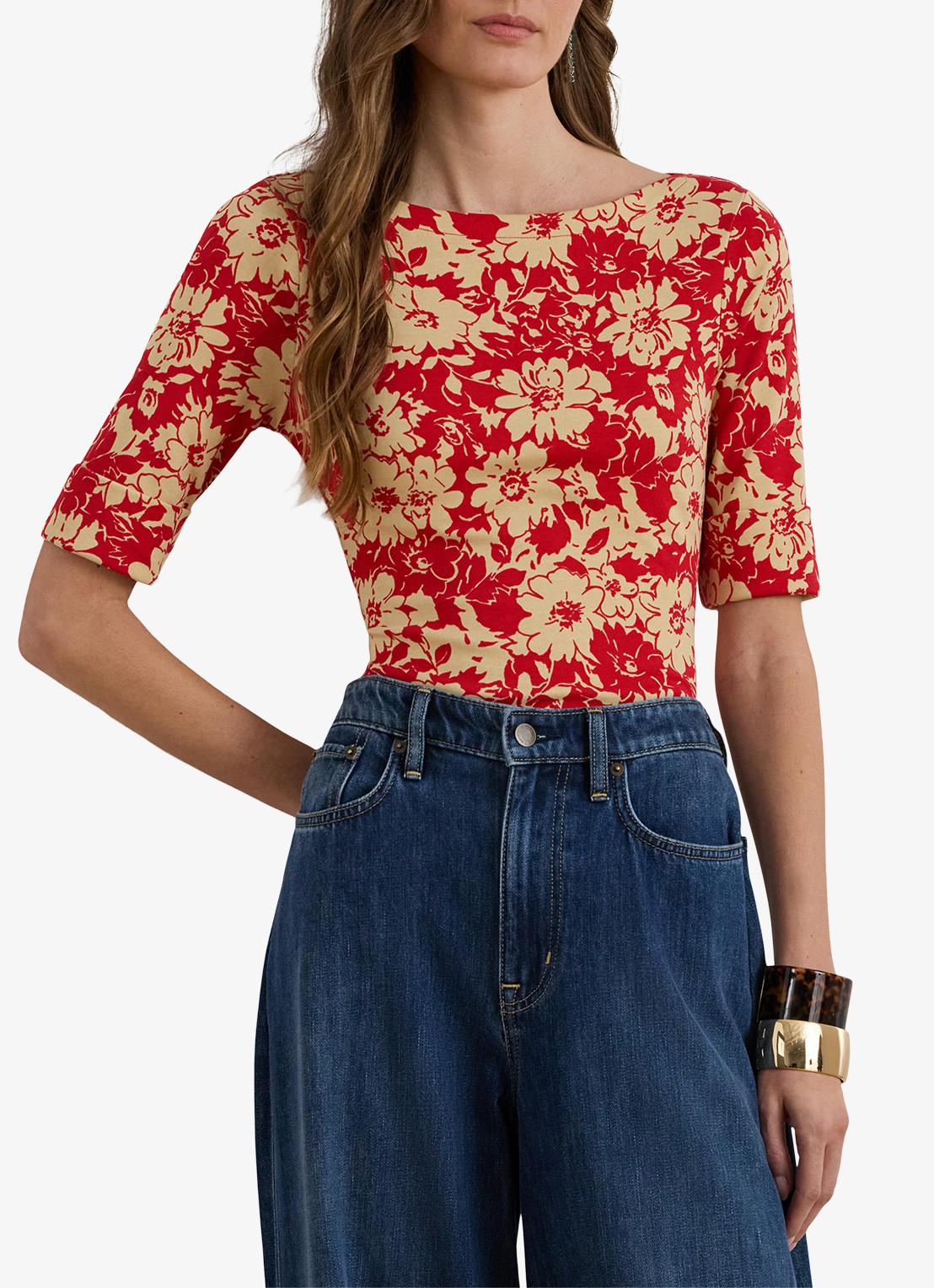 Ralph Lauren Top met bloemenprint - detail 4 red tan / rood