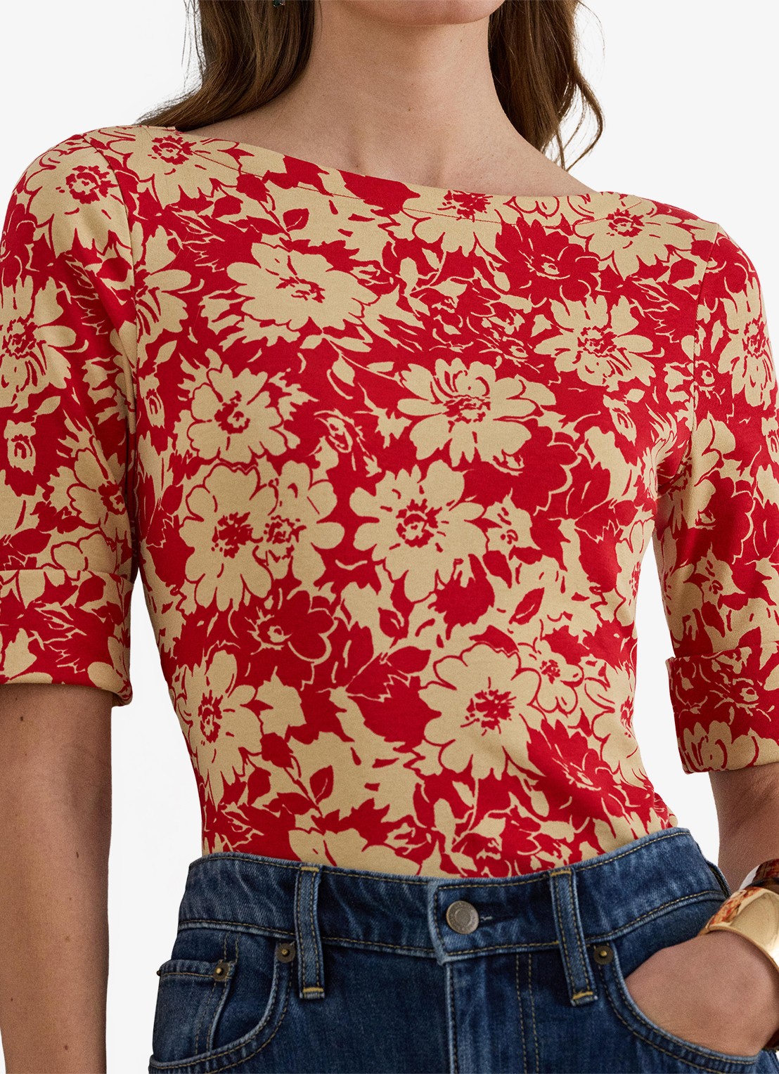 Ralph Lauren Top met bloemenprint - detail 5 red tan / rood