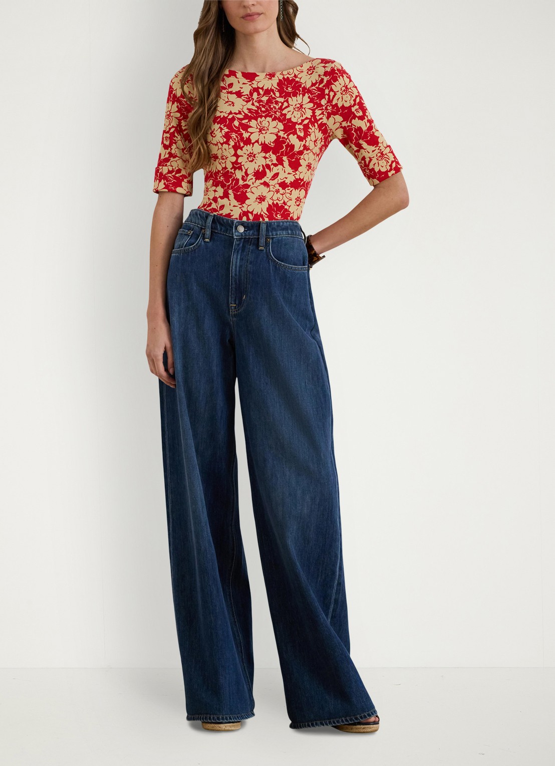 Ralph Lauren Top met bloemenprint - voorkant 2 red tan / rood