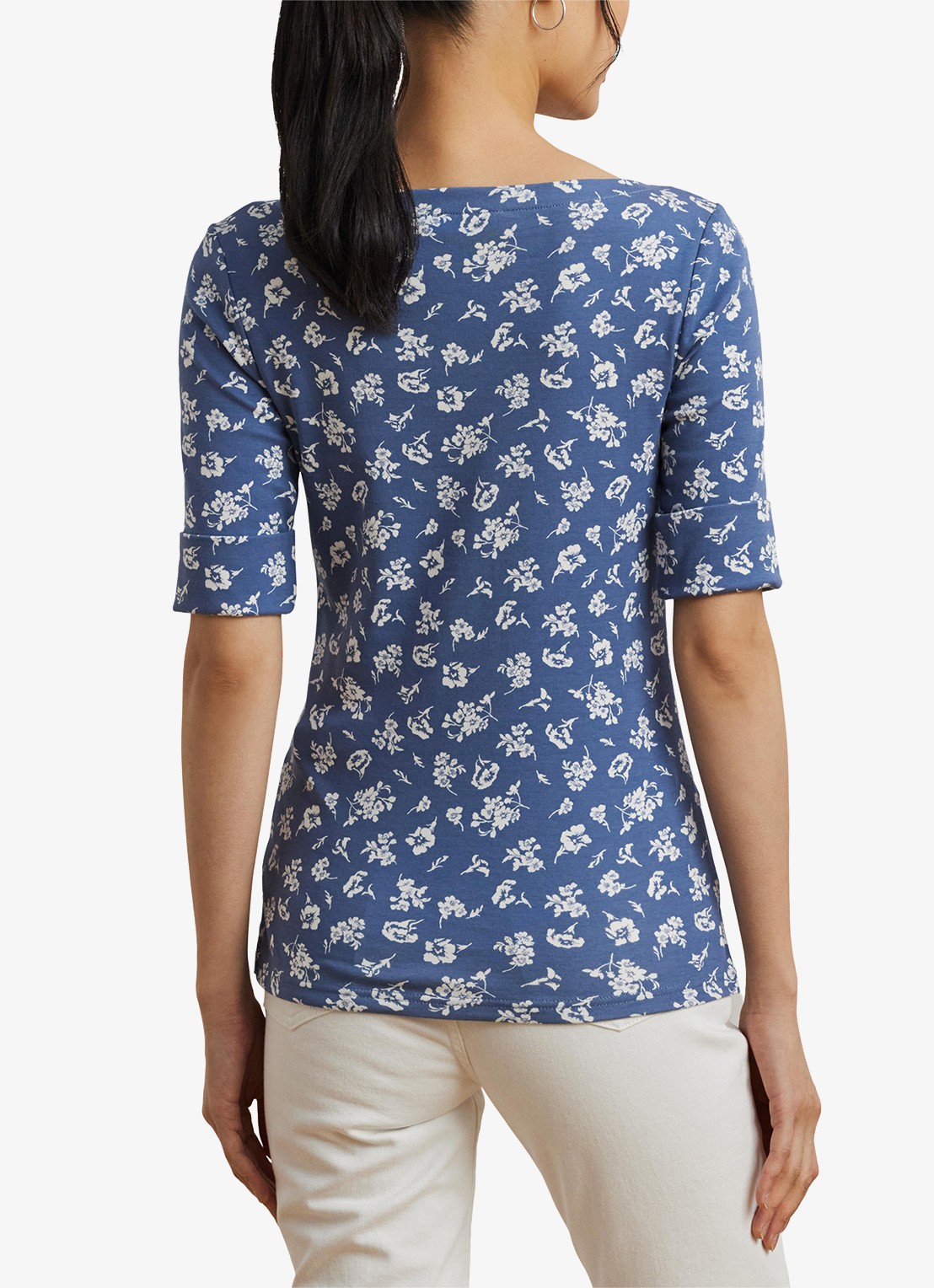 Ralph Lauren Top met boothals en bloemenprint - achterkant blauw