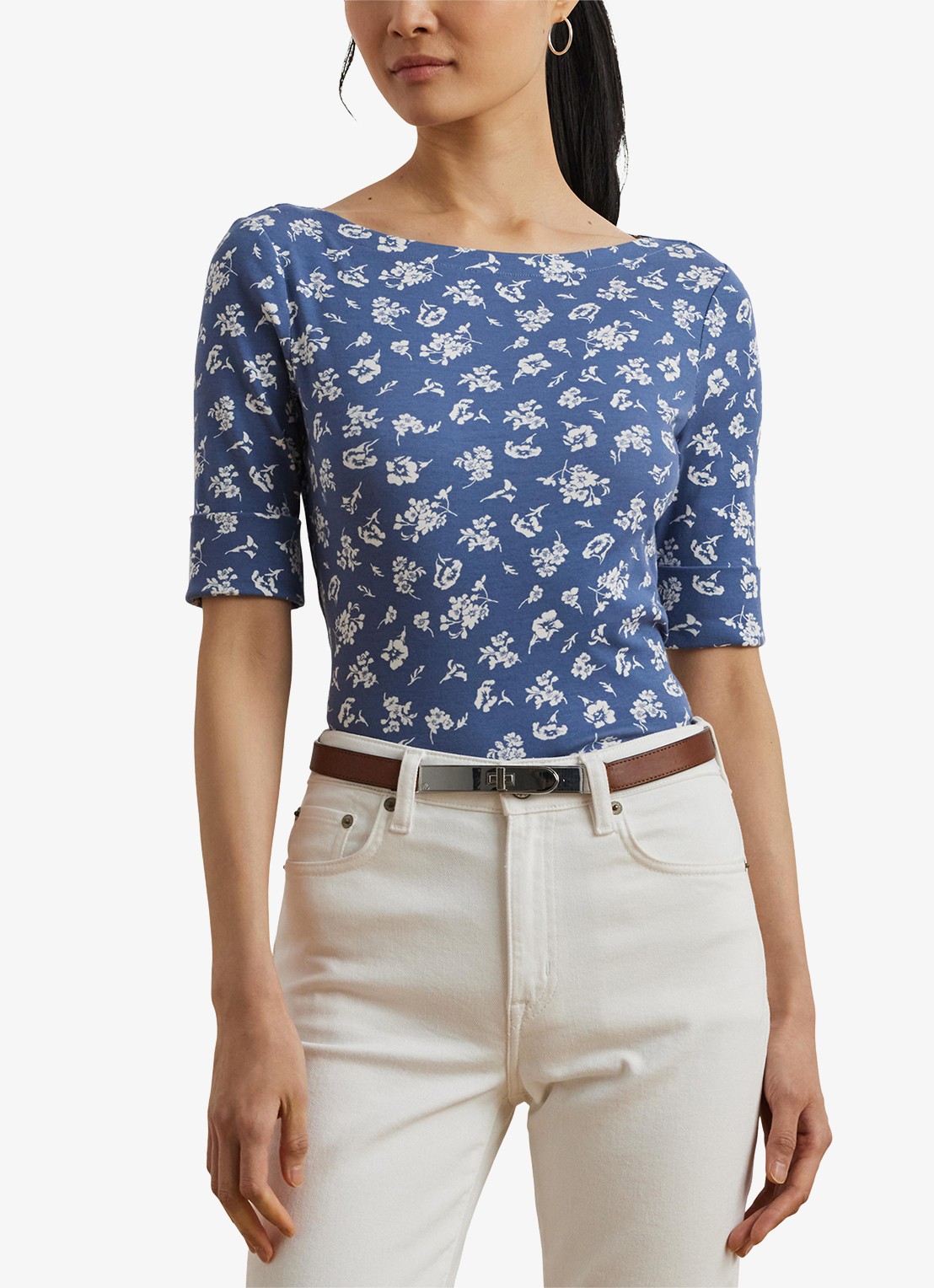 Ralph Lauren Top met boothals en bloemenprint - detail 4 blauw