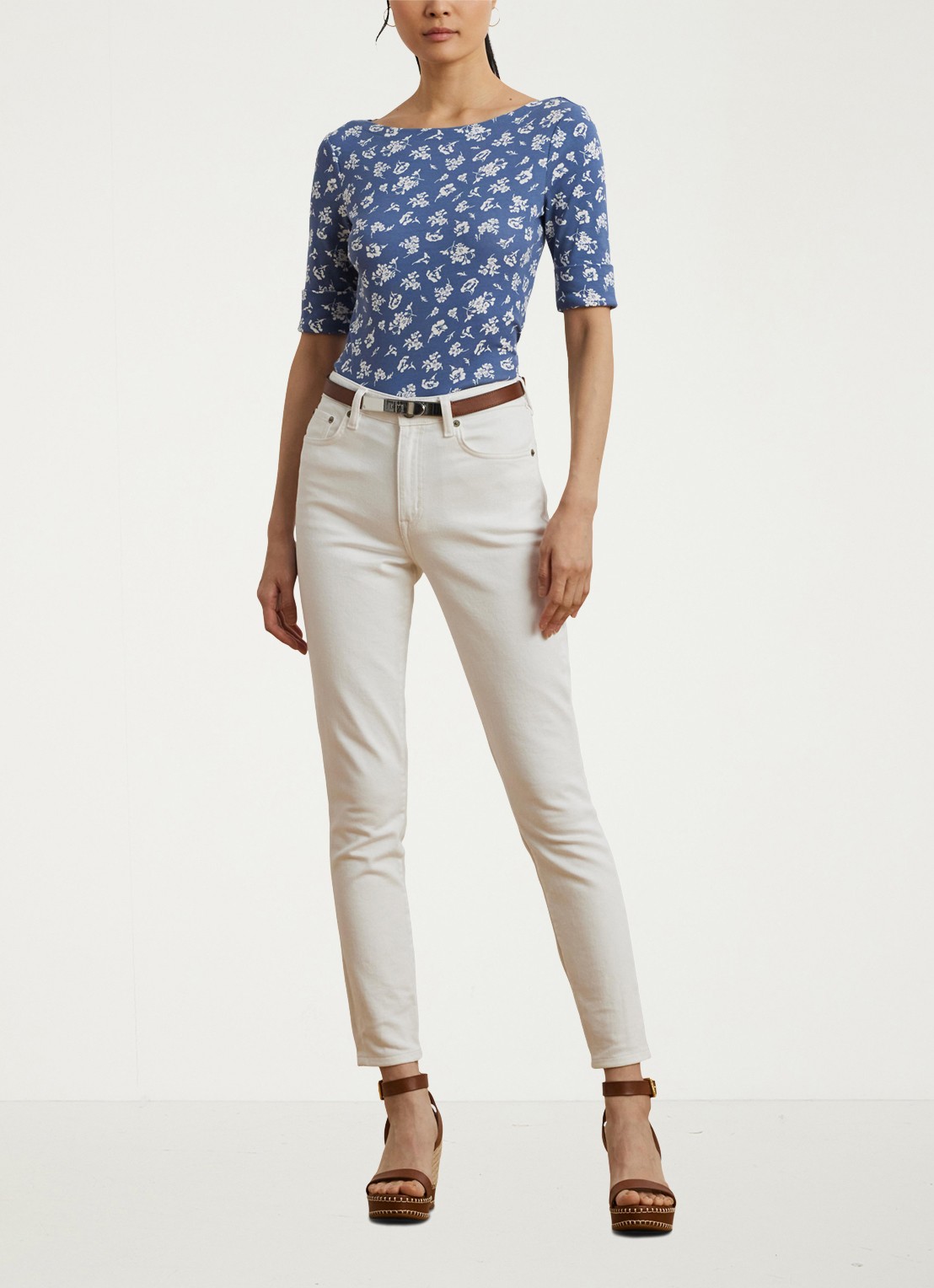 Ralph Lauren Top met boothals en bloemenprint - voorkant 3 blauw