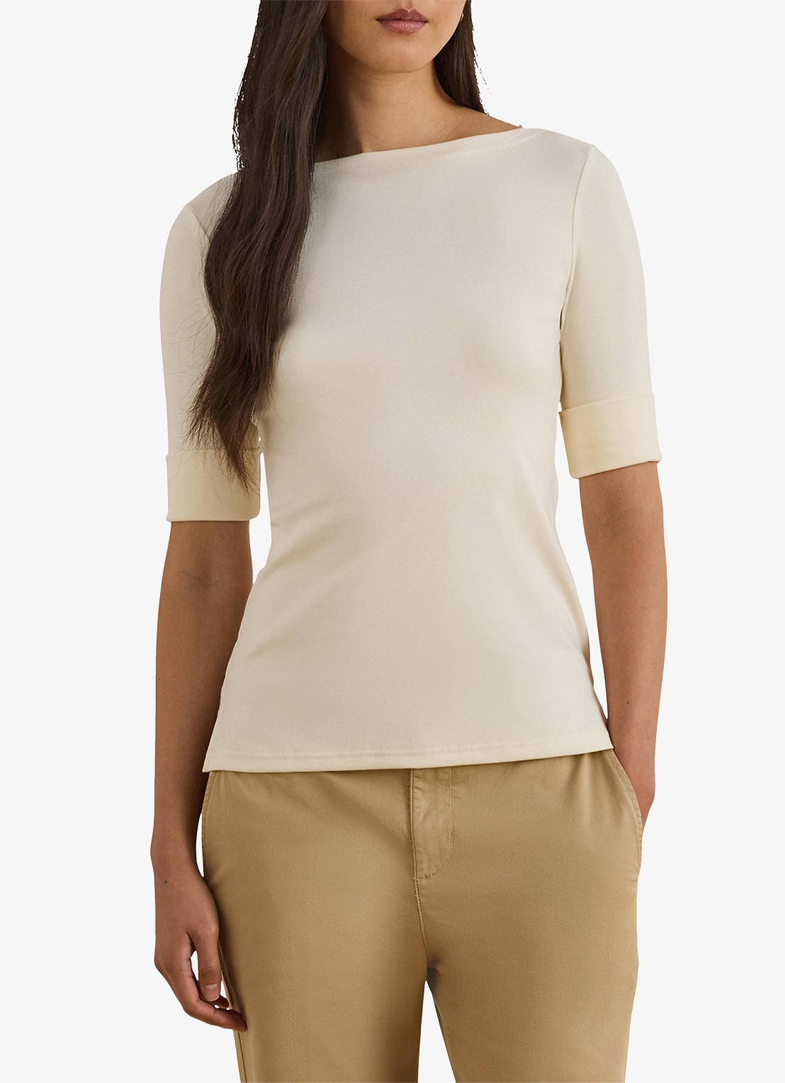 Ralph Lauren Top met boothals - detail 3 mascarpone cream / beige