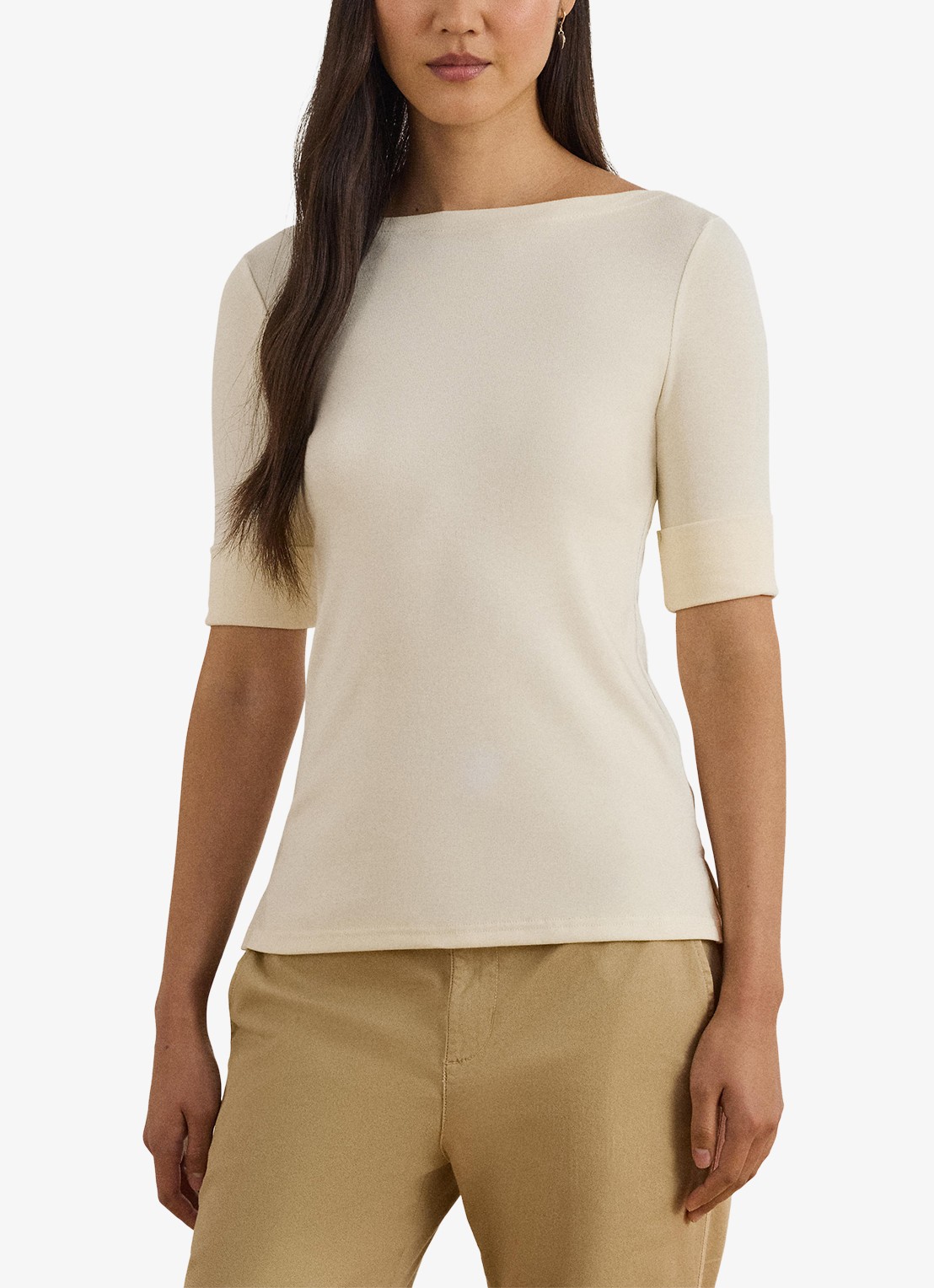 Ralph Lauren Top met boothals - voorkant 5 mascarpone cream / beige