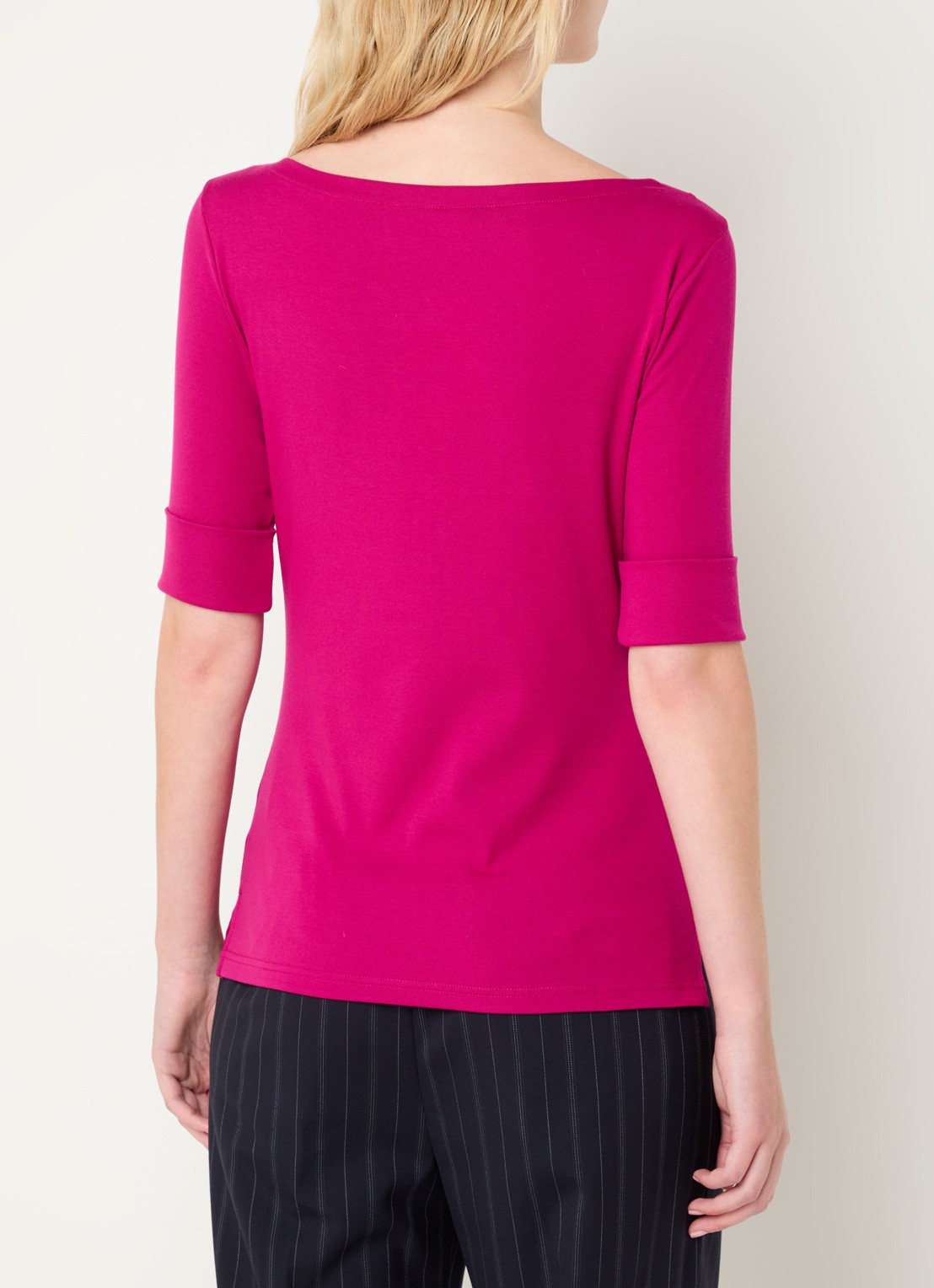 Ralph Lauren Top met boothals - achterkant 2 fuschia berry / roze