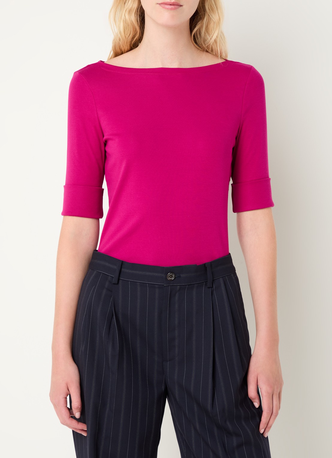 Ralph Lauren Top met boothals - detail fuschia berry / roze