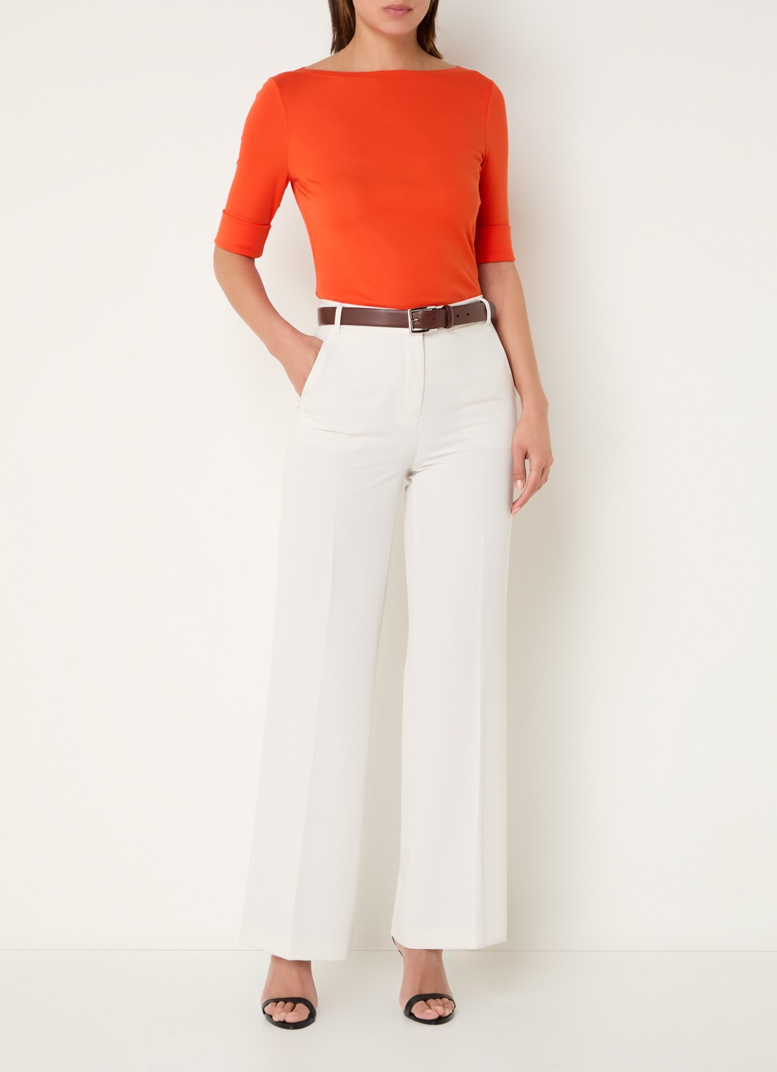 Ralph Lauren Top met boothals - voorkant 2 orange lily / oranje