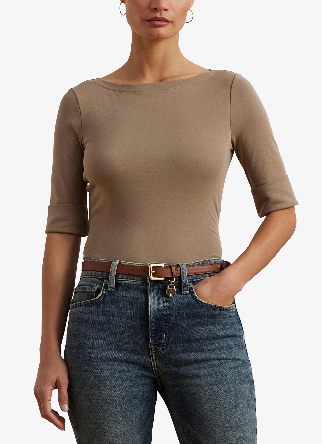 Ralph Lauren Top met boothals - detail 3 madison tan / beige