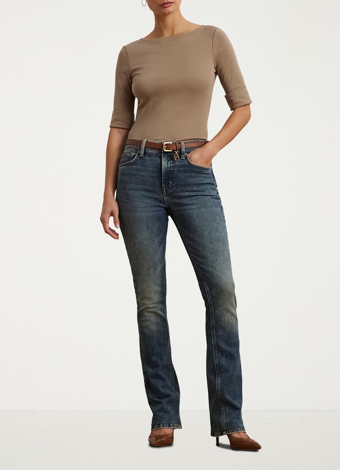 Ralph Lauren Top met boothals - voorkant 2 madison tan / beige